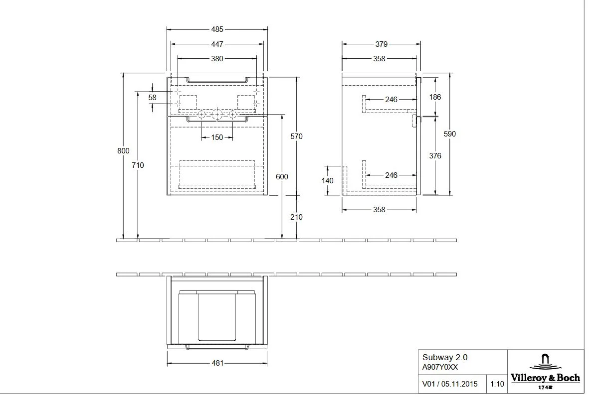 Villeroy & Boch Subway 2.0 Waschtisch-Kombination 50 cm mit 2 Auszügen und Spiegelschrank My View 14 Bild 5