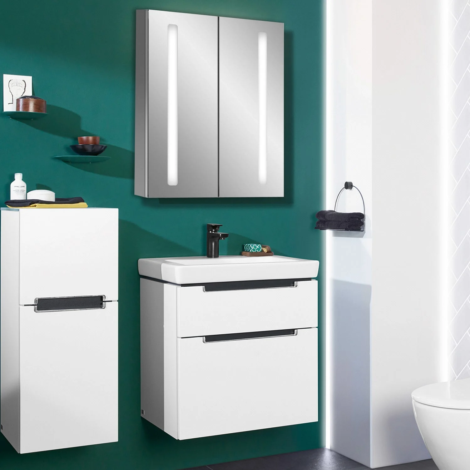 Villeroy & Boch Subway 2.0 Waschtisch-Kombination 50 cm mit 2 Auszügen und Spiegelschrank My View 14