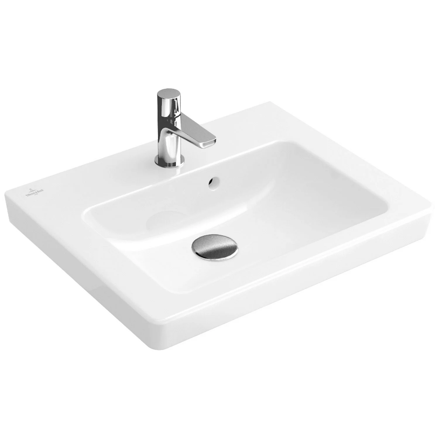 Biała umywalka z baterią z widokiem z boku, Villeroy & Boch
