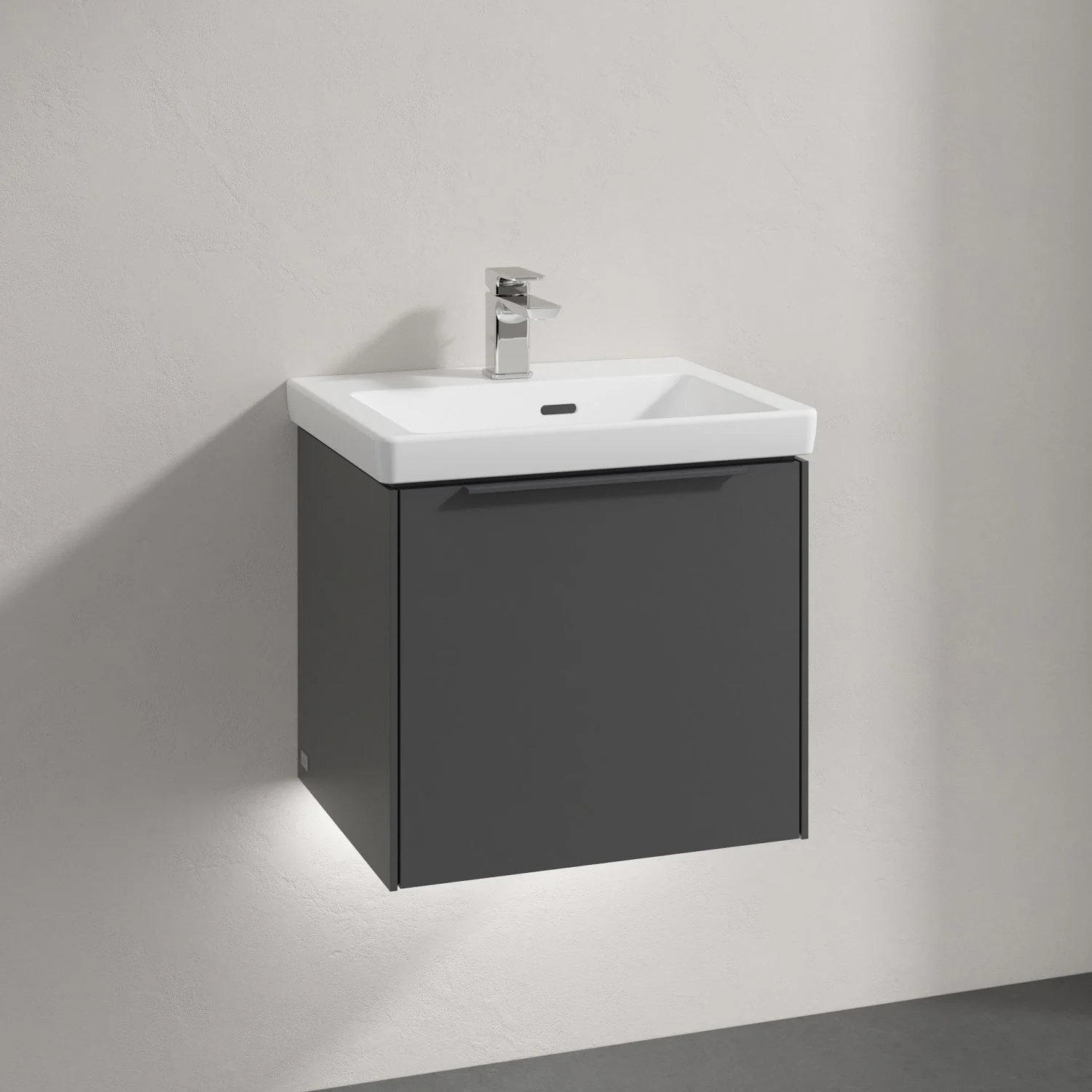 Umywalka z szarą szafką zbliżenie, Villeroy & Boch