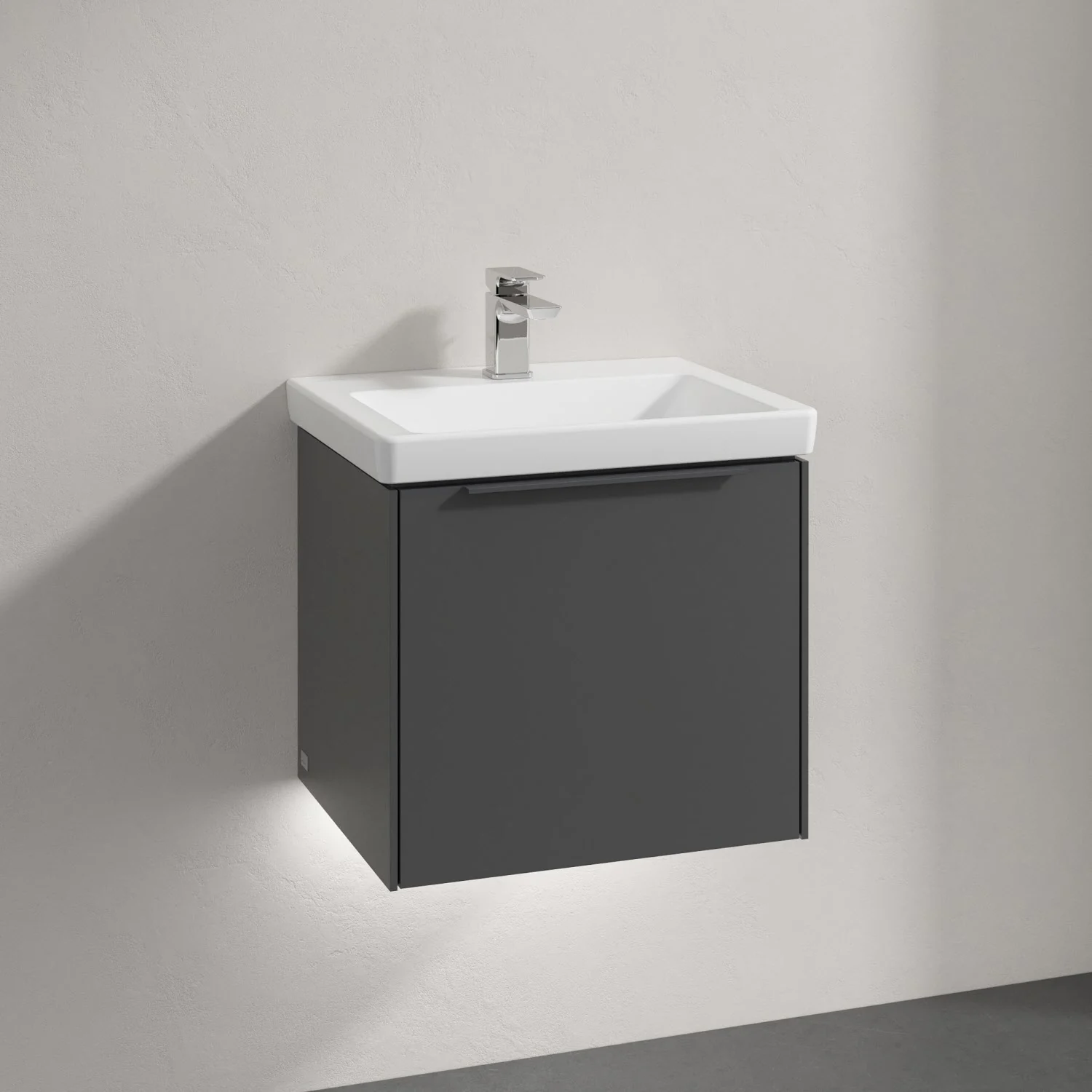 Umywalka z ciemnoszarą szafką zbliżenie, Villeroy & Boch