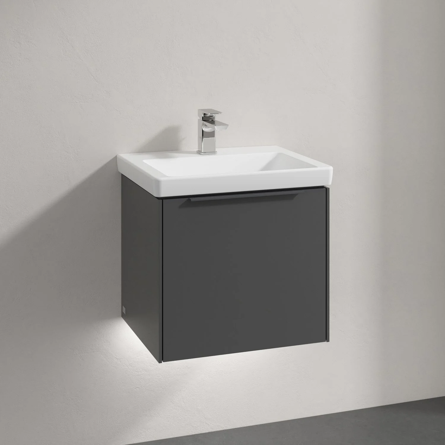 Umywalka z ciemnoszarą szafką zbliżenie, Villeroy & Boch