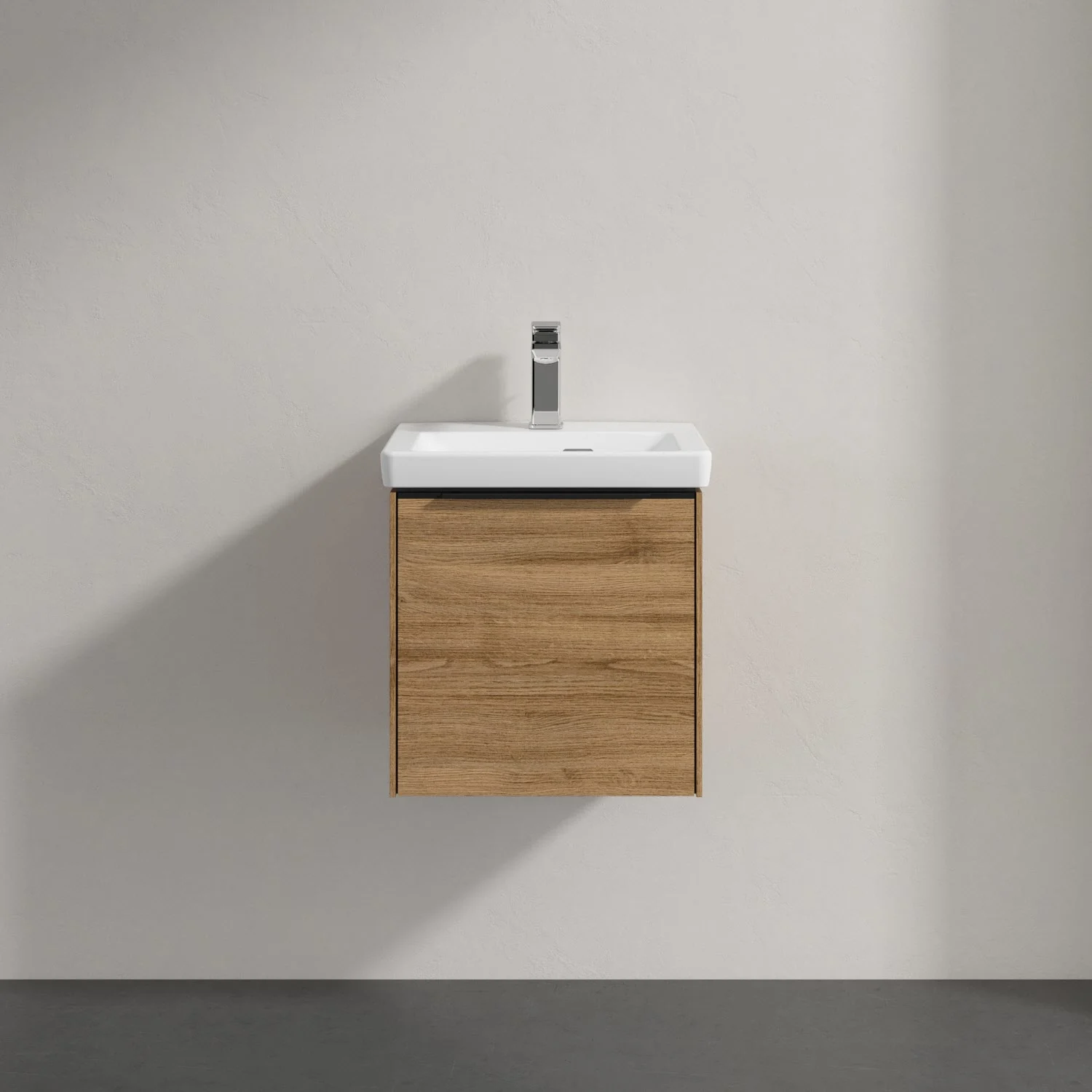 Umywalka z drewnianą szafką zbliżenie, Villeroy & Boch