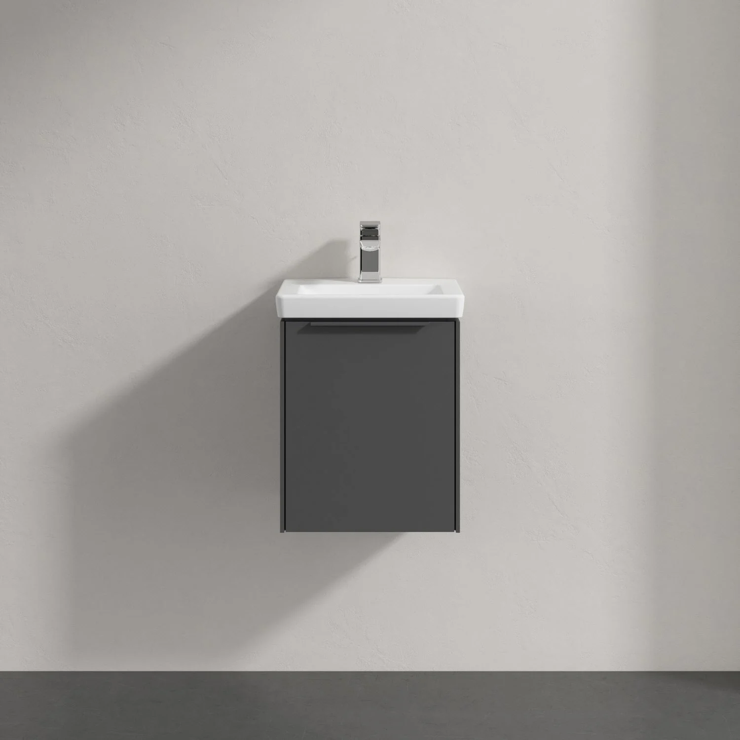 Umywalka z szarą szafką zbliżenie, Villeroy & Boch