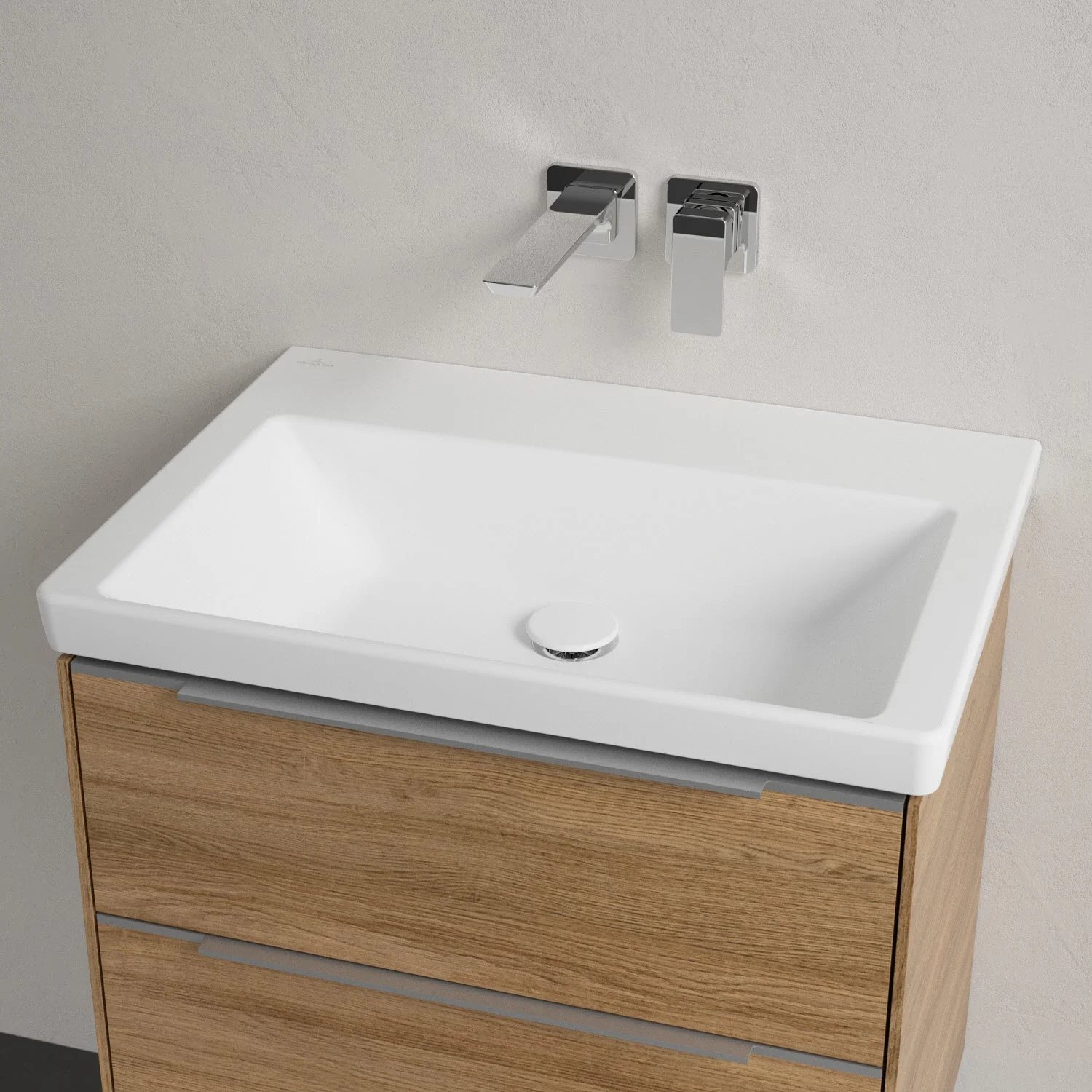 Umywalka z baterią ścienną zbliżenie, Villeroy & Boch