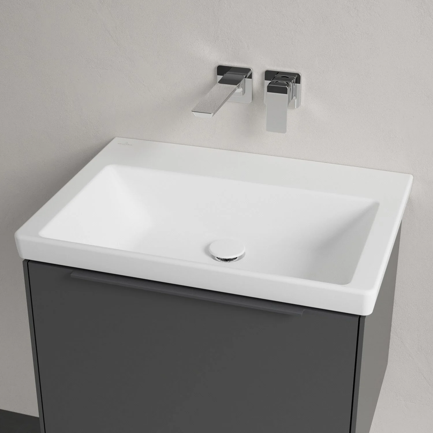 Umywalka z baterią ścienną w nowoczesnej łazience, Villeroy & Boch