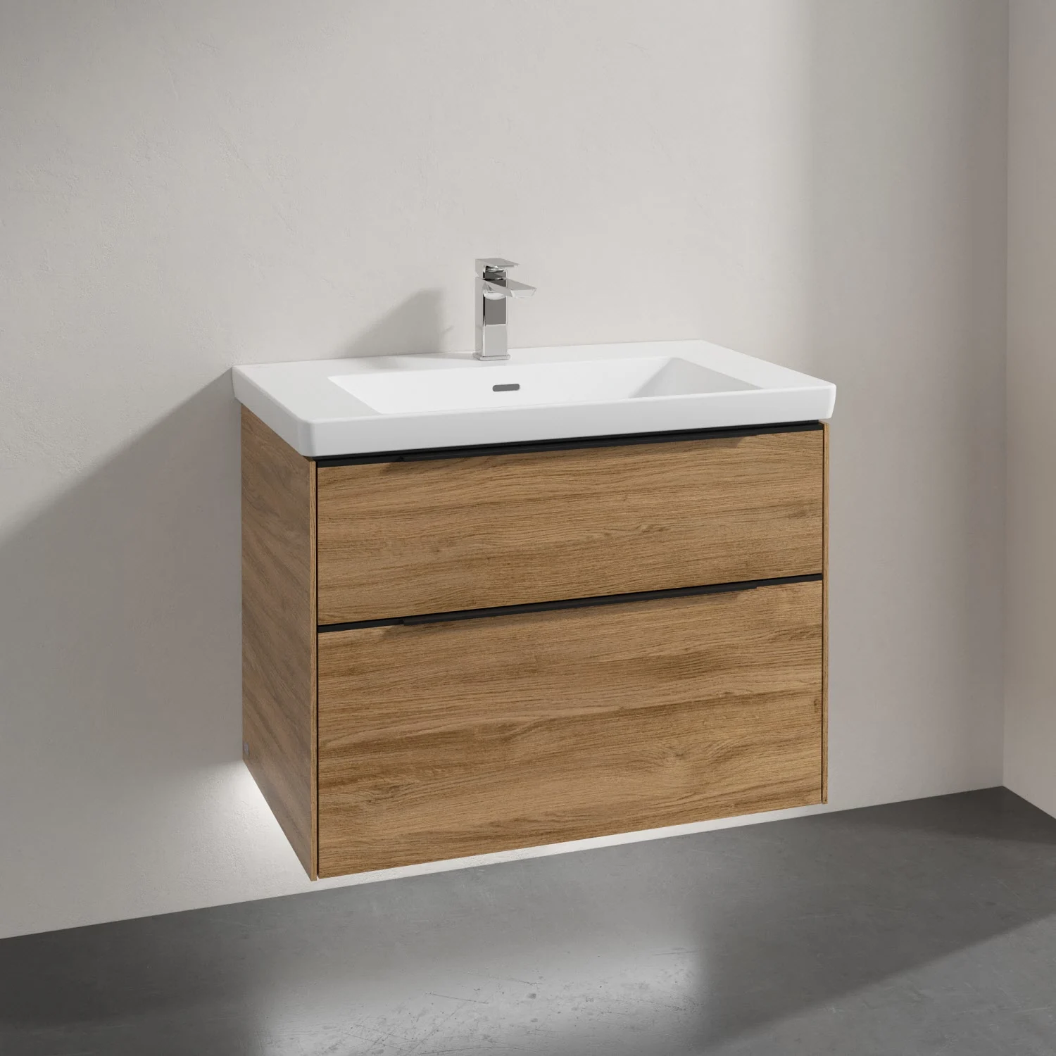 Villeroy & Boch Subway 3.0 Badmöbel-Set 80 cm mit Beleuchtung, Griff volcano black, 2 Auszüge