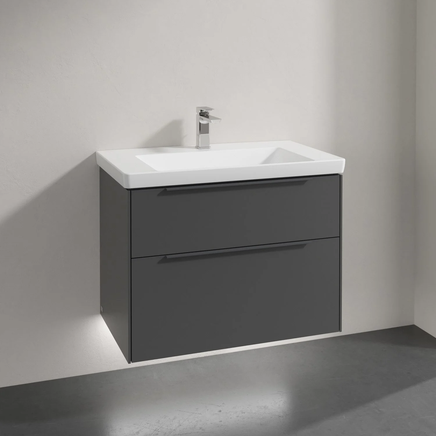 Szara umywalka z szafką w łazience, Villeroy & Boch