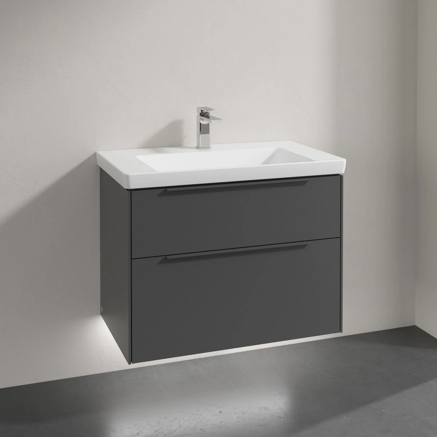 Szara umywalka z szafką w łazience, Villeroy & Boch