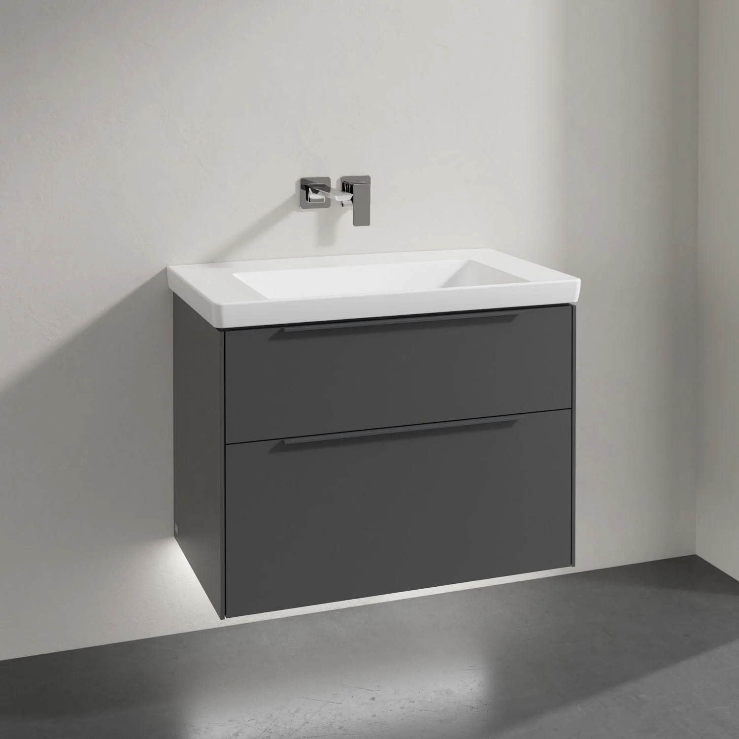 Szara umywalka z szafką w łazience, Villeroy & Boch