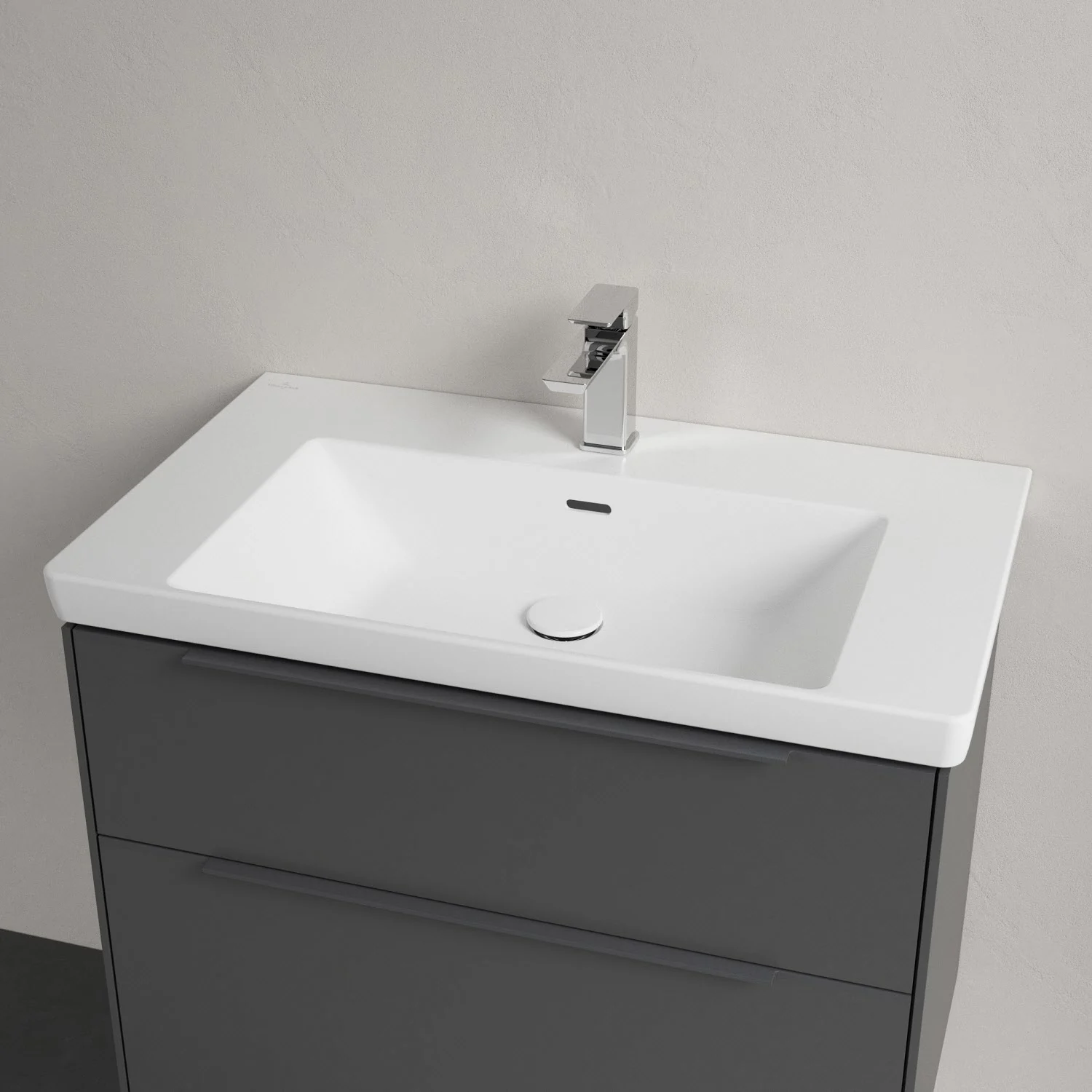 Umywalka z drewnianą szafką zbliżenie, Villeroy & Boch