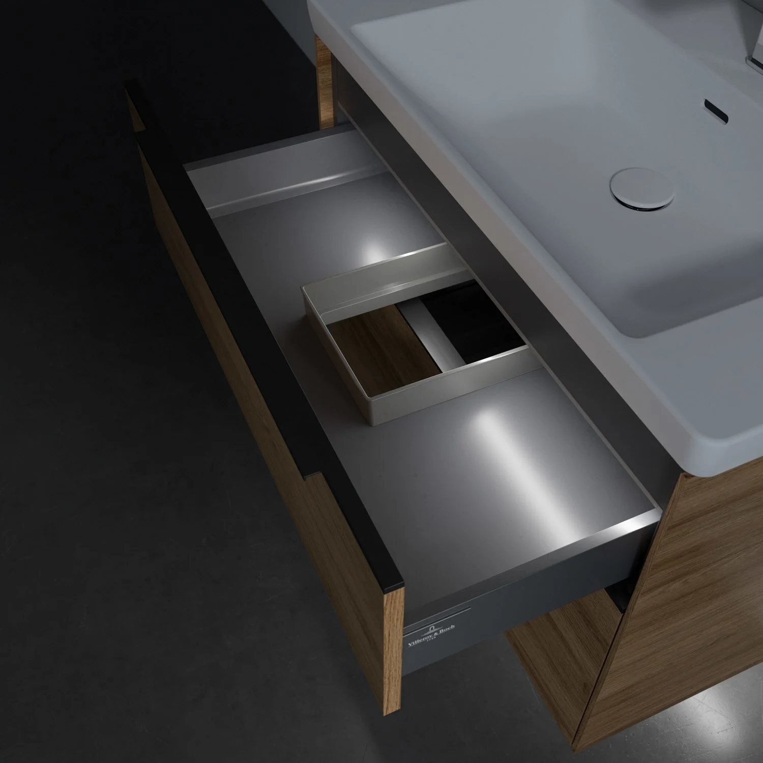 Villeroy & Boch Subway 3.0 Badmöbel-Set 80 cm mit Beleuchtung, Griff volcano black, 2 Auszüge Bild 7