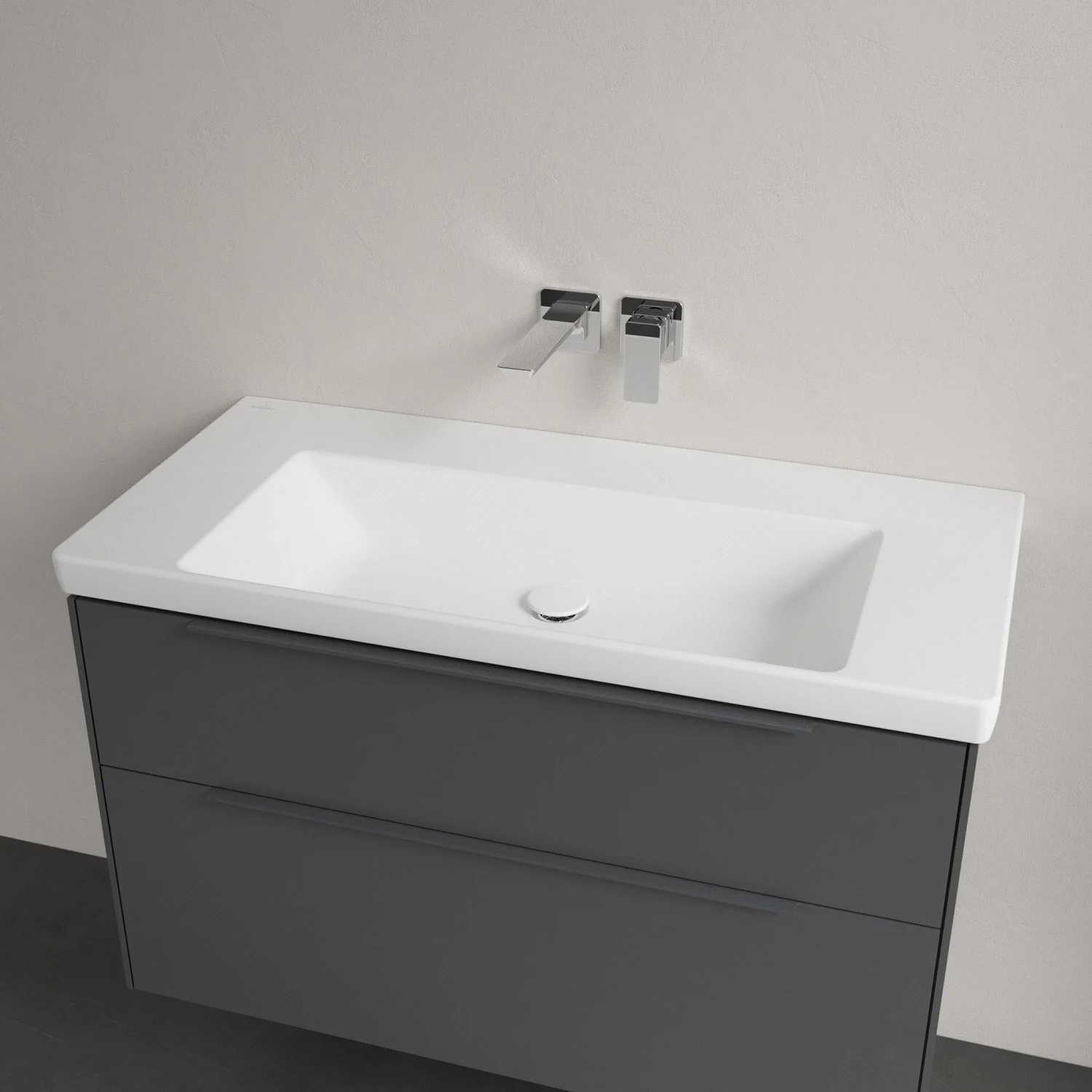 Szara umywalka z prostokątnym zlewem, Villeroy & Boch