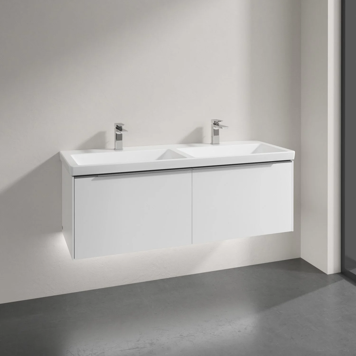 Podwójna umywalka z szafką w nowoczesnej łazience, Villeroy & Boch