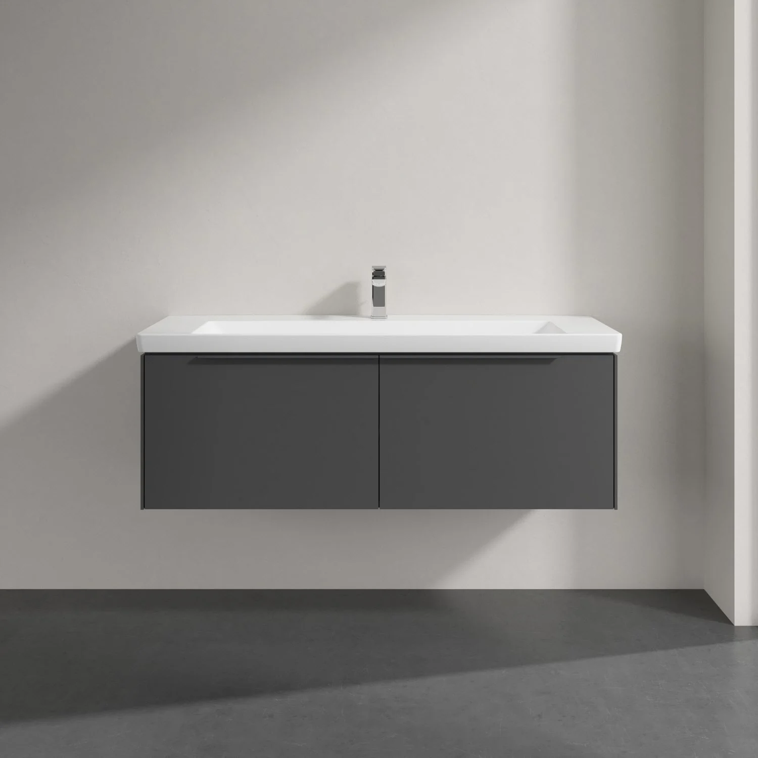 Umywalka z szafką w ciemnym kolorze, Villeroy & Boch