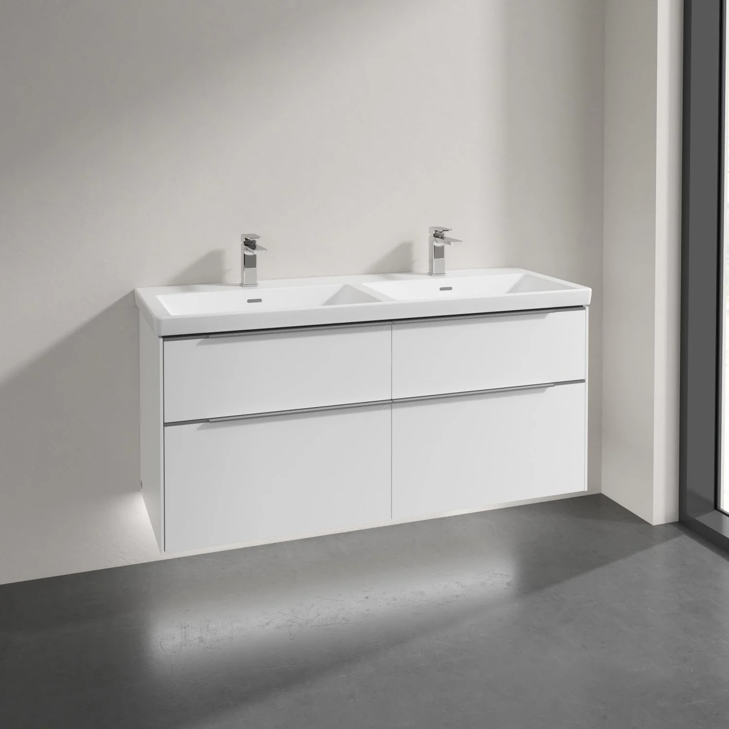 Biała podwójna umywalka z bateriami stojącymi, Villeroy & Boch