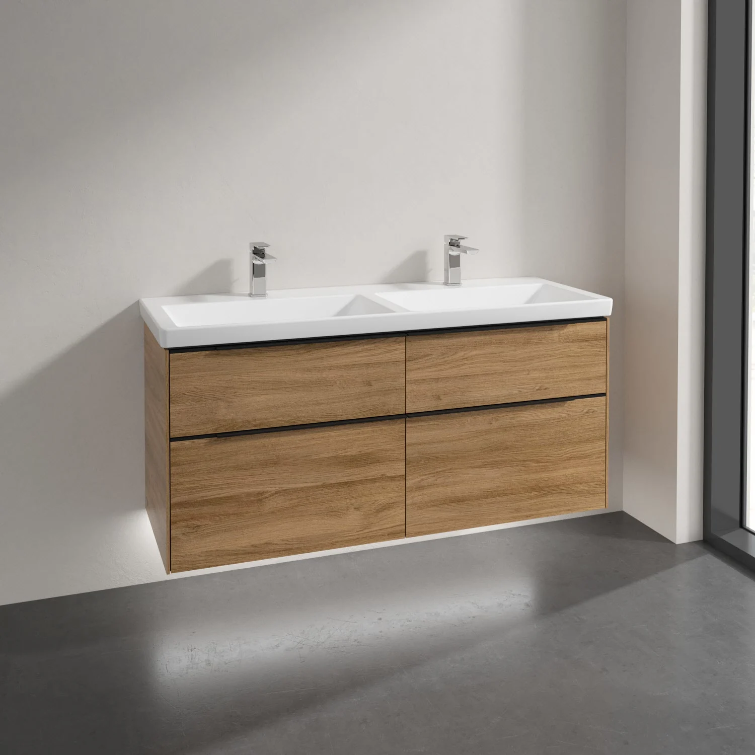 Umywalka z drewnianymi szufladami w łazience, Villeroy & Boch