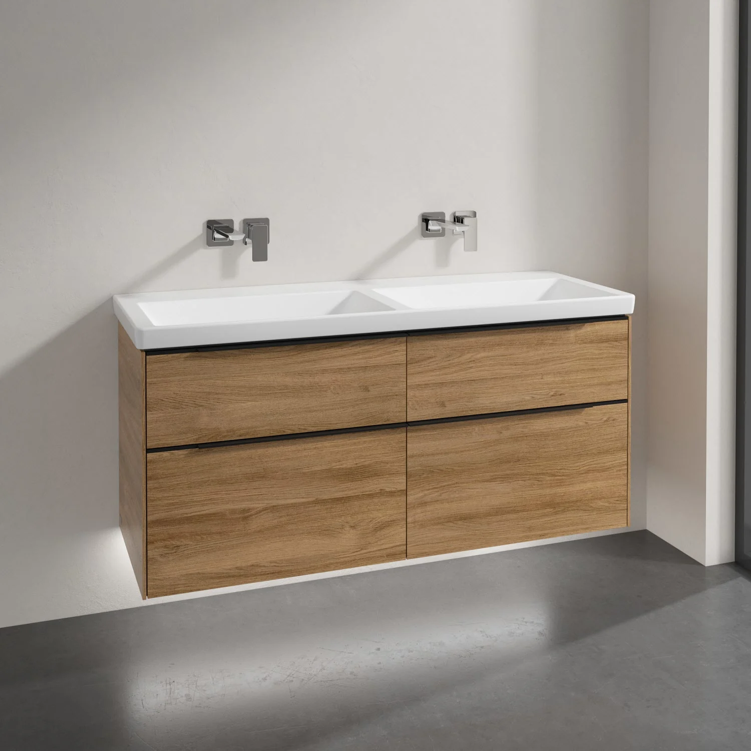 Umywalka z drewnianymi szufladami w łazience, Villeroy & Boch