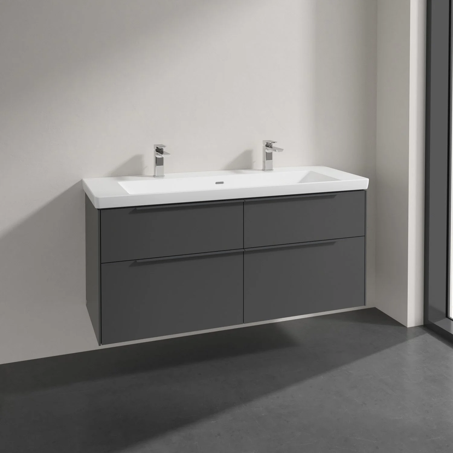 Umywalka z szarą szafką w łazience, Villeroy & Boch