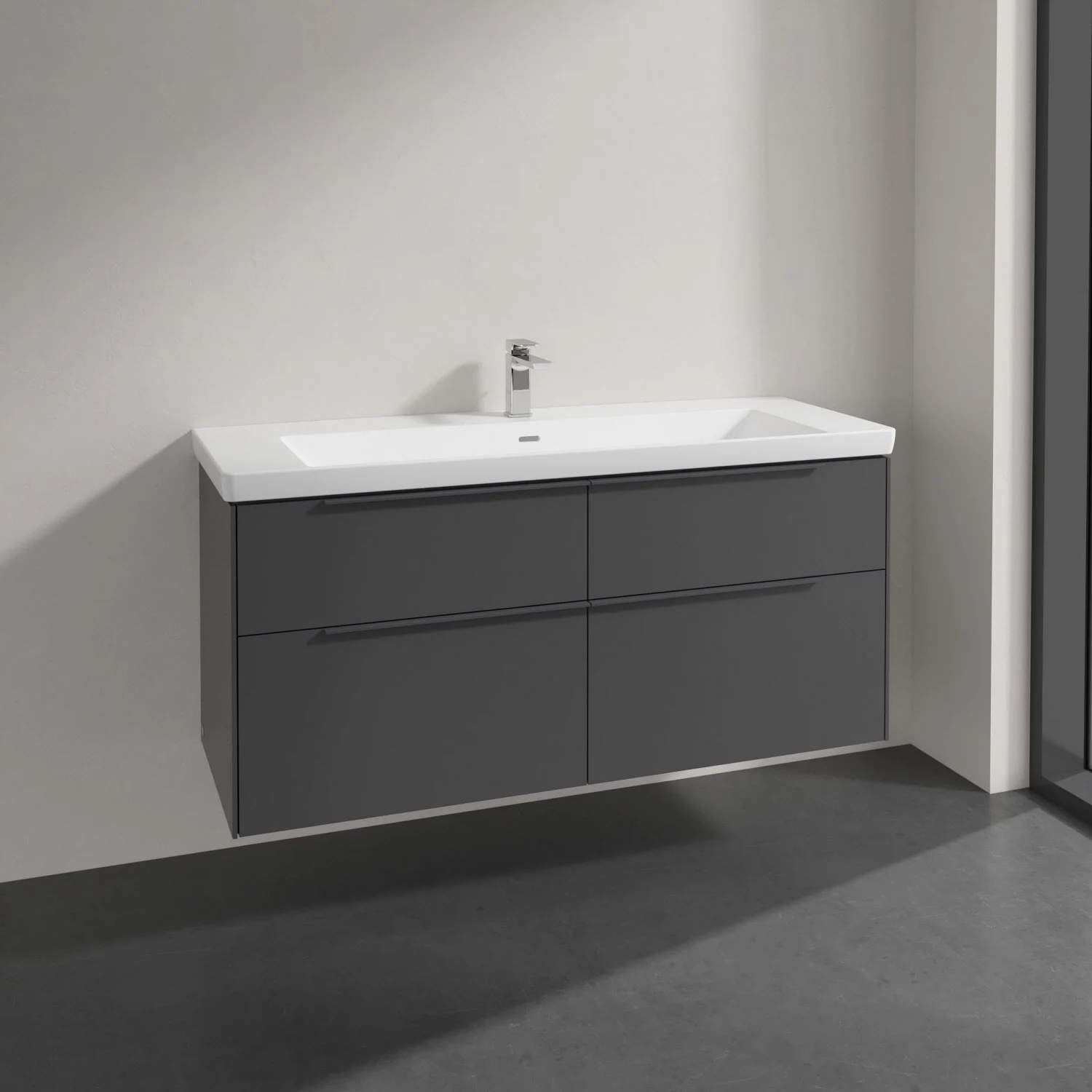 Umywalka z szarą szafką w łazience, Villeroy & Boch