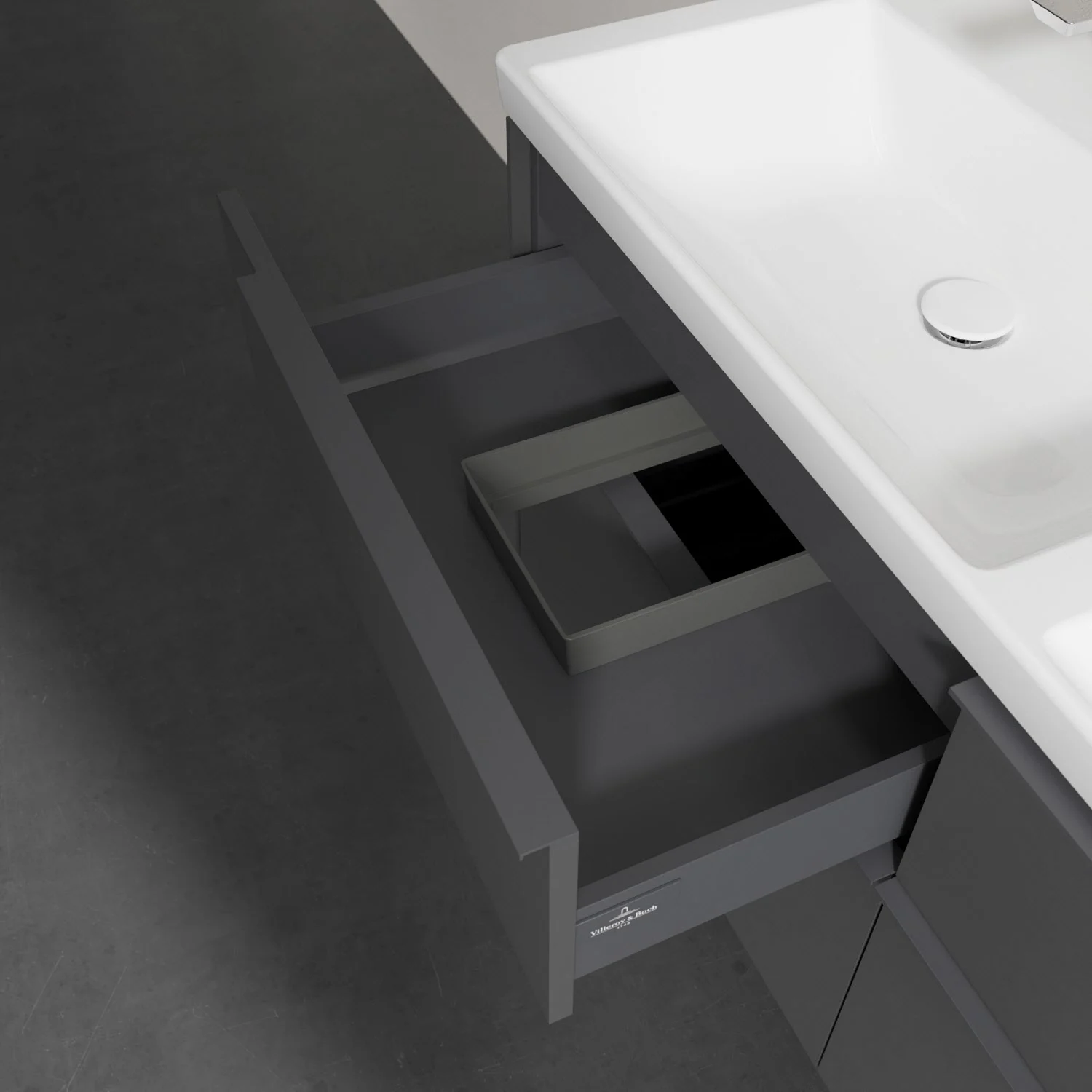Umywalka z otwartą szarą szufladą, Villeroy & Boch