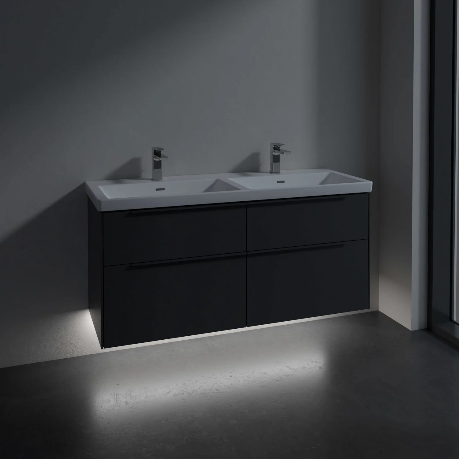 Umywalka z ciemną szafką w łazience, Villeroy & Boch