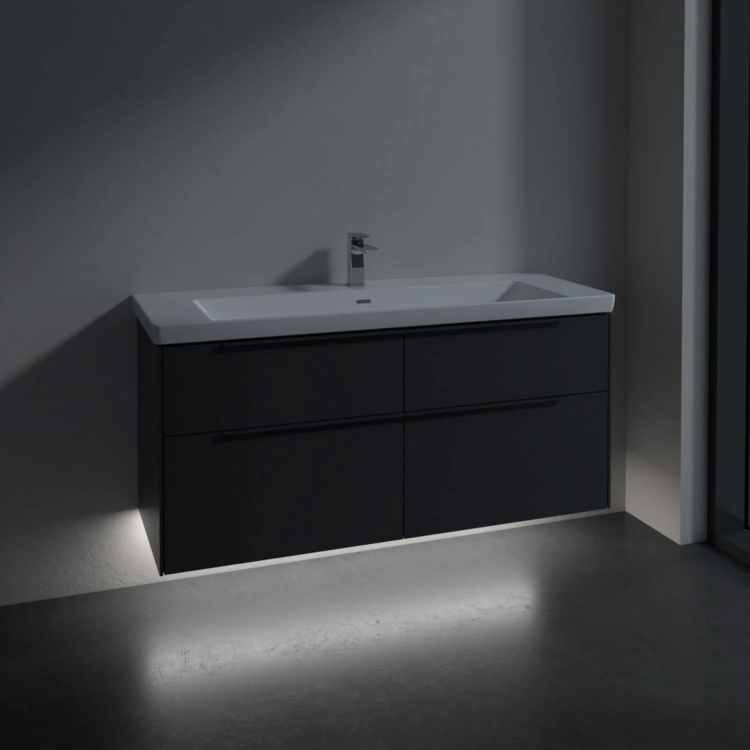 Ciemna umywalka z szafką w nowoczesnej łazience, Villeroy & Boch