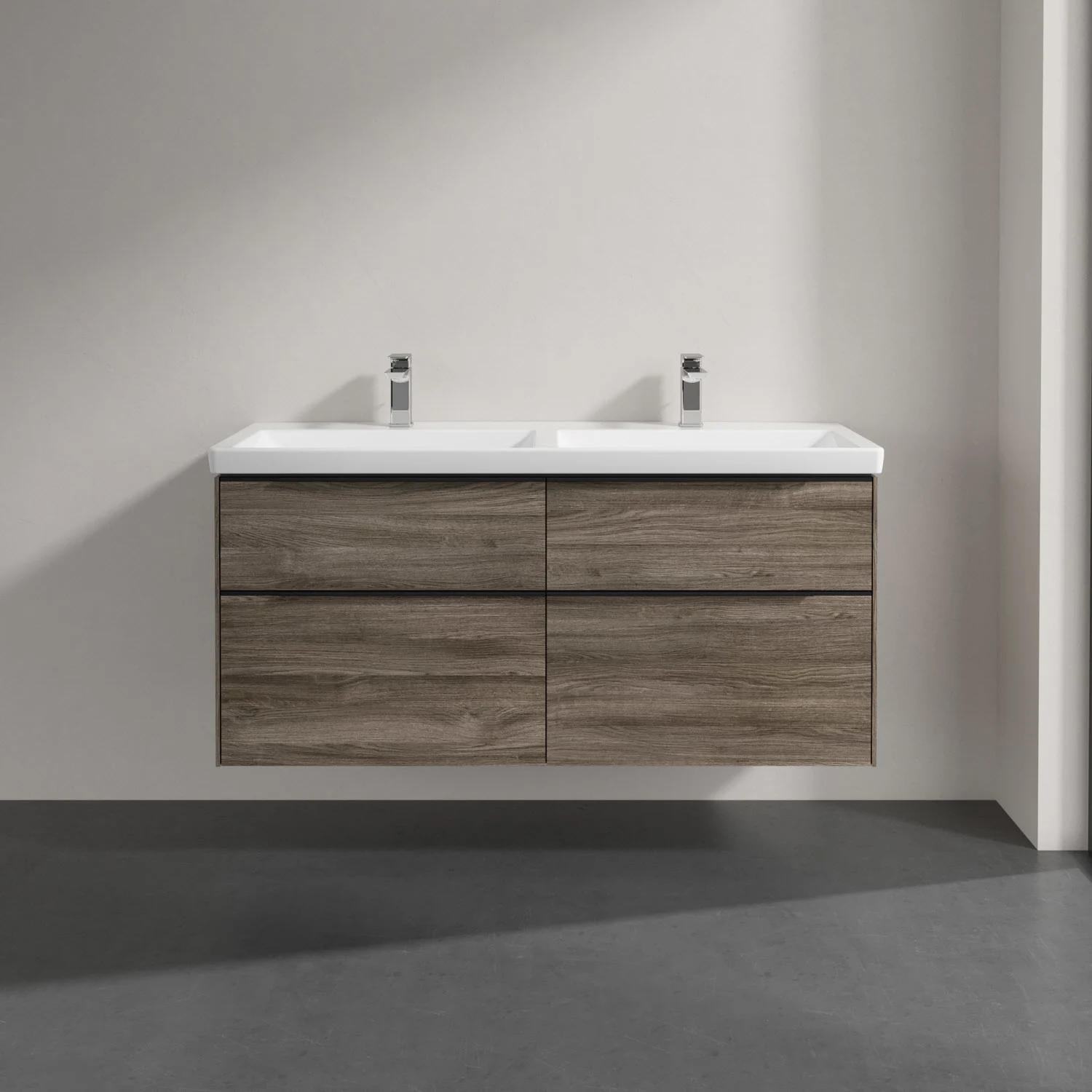 Umywalka z drewnianym frontem w łazience, Villeroy & Boch