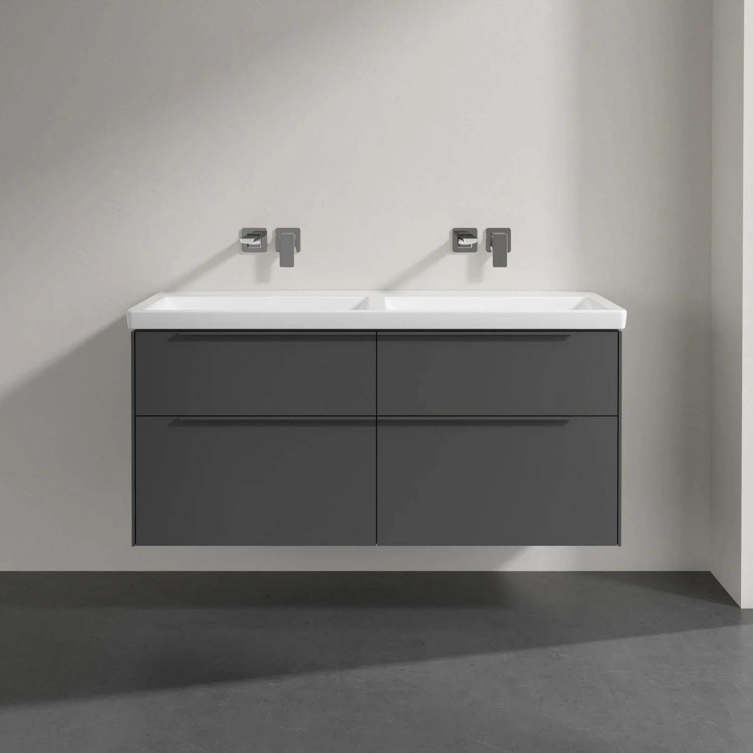 Szara umywalka z podwójną umywalką, Villeroy & Boch