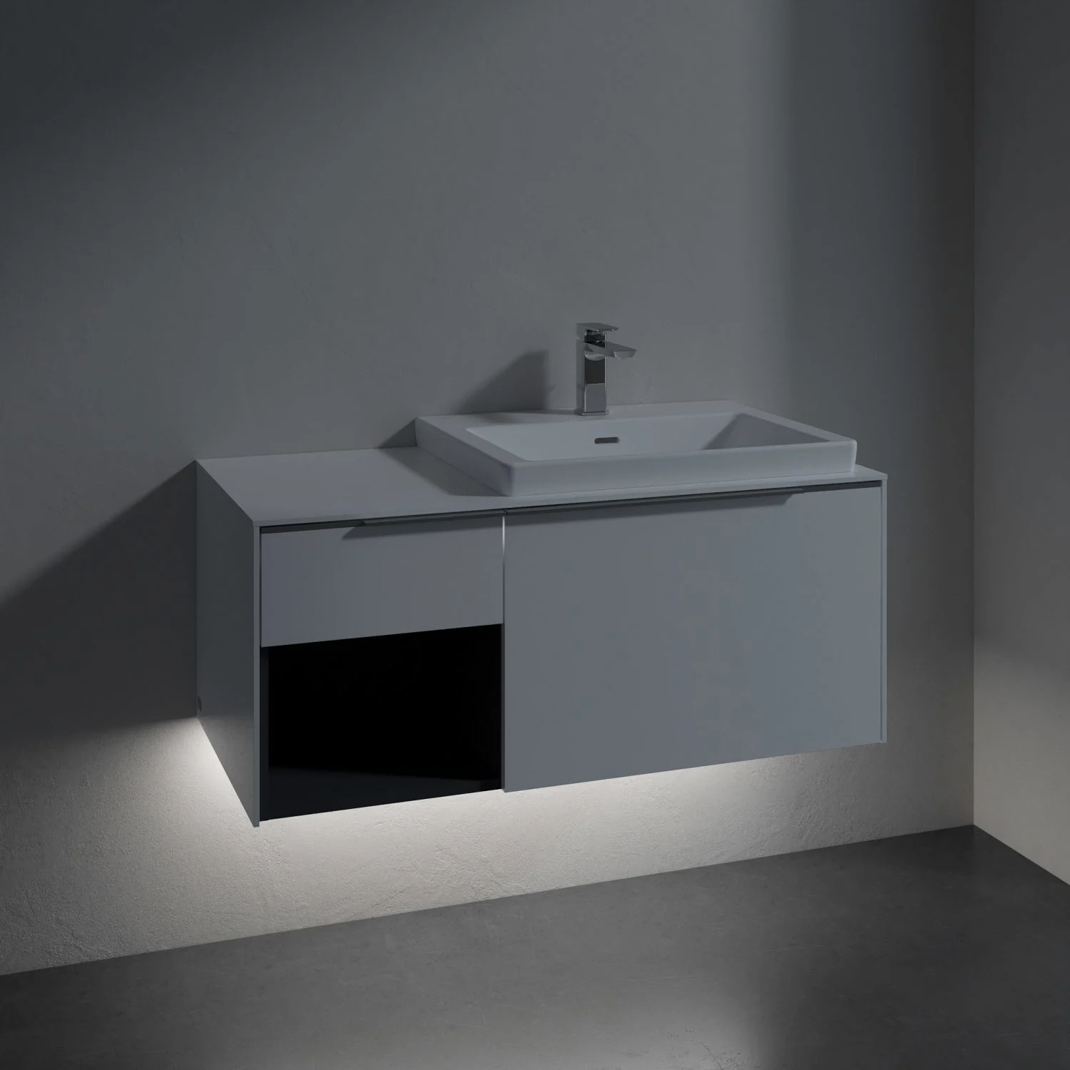 Szara umywalka z szafką w łazience, Villeroy & Boch