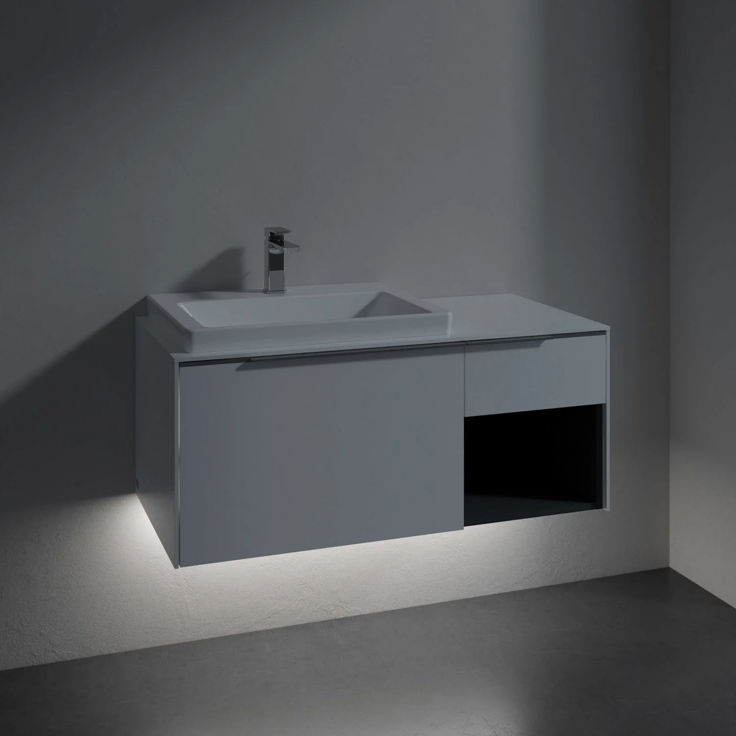 Szara umywalka z szafką w łazience, Villeroy & Boch
