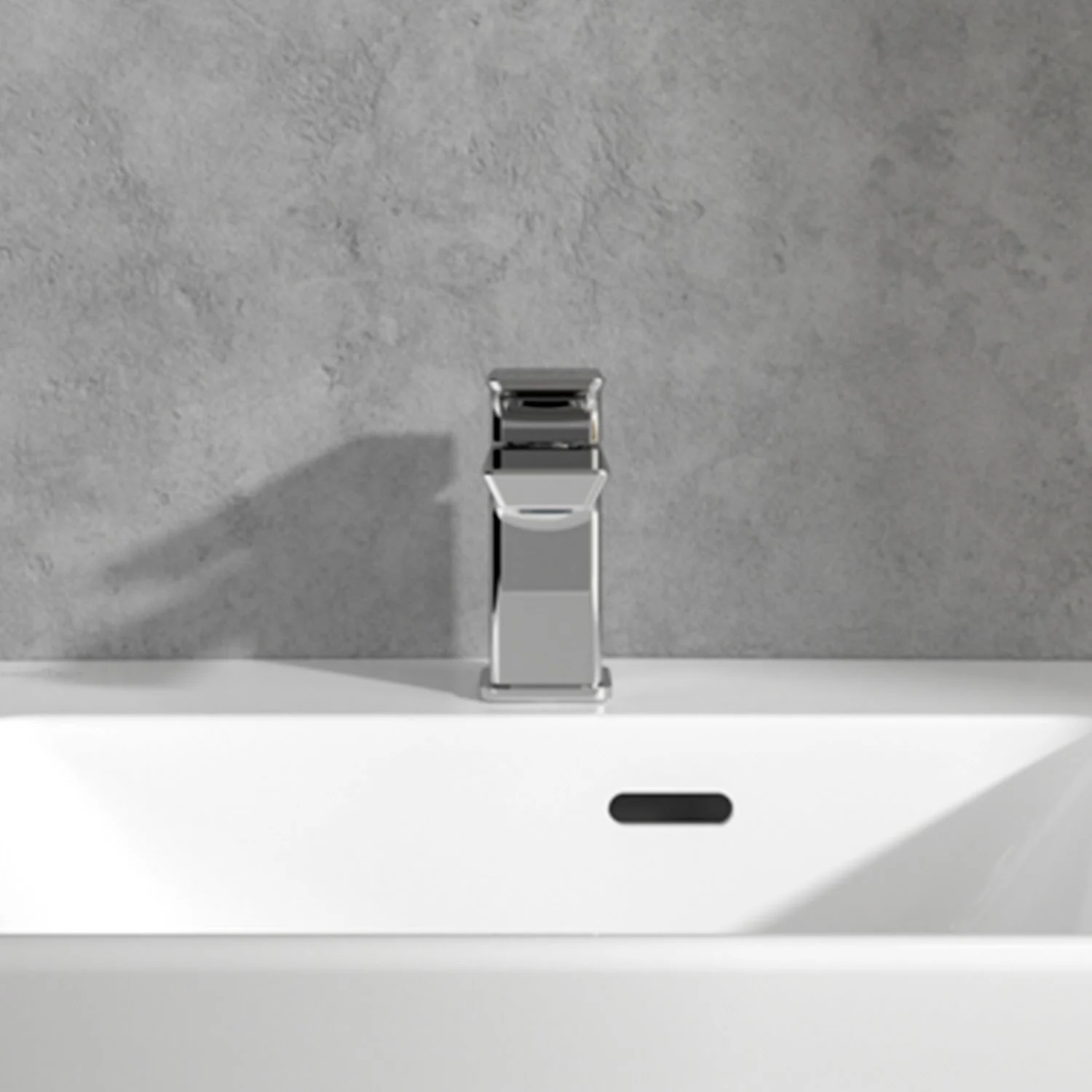 Chromowana bateria na białej umywalce, Villeroy & Boch
