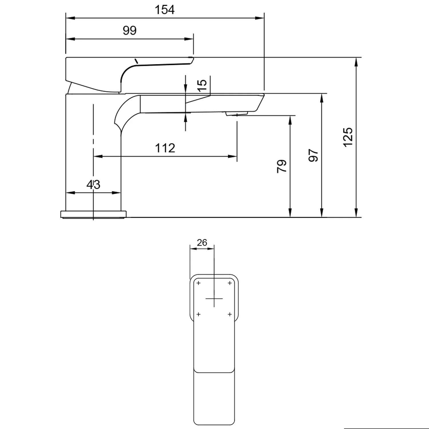 Rysunek techniczny kranu z wymiarami, Villeroy & Boch