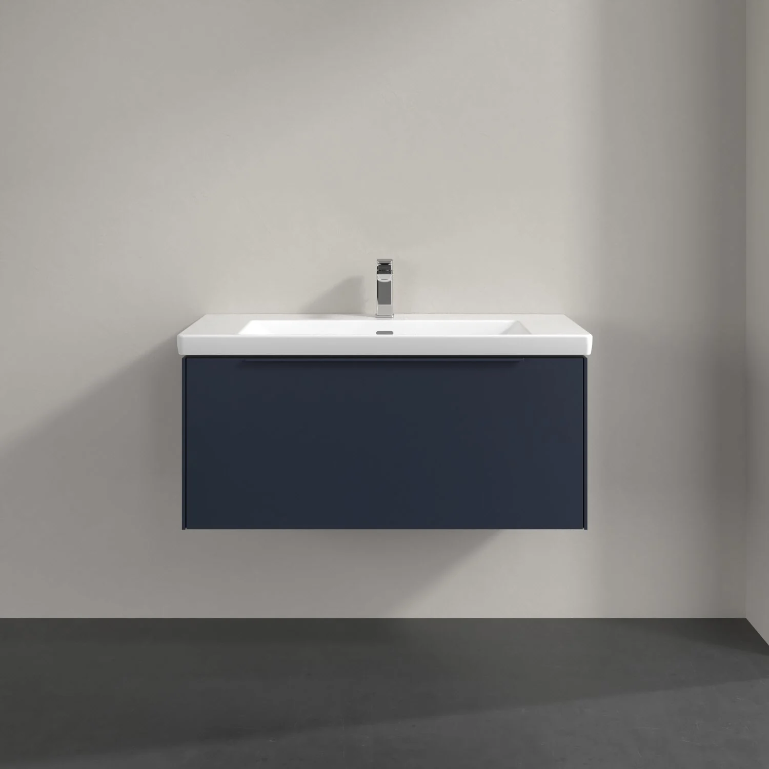 Umywalka z szafką w ciemnym kolorze, Villeroy & Boch
