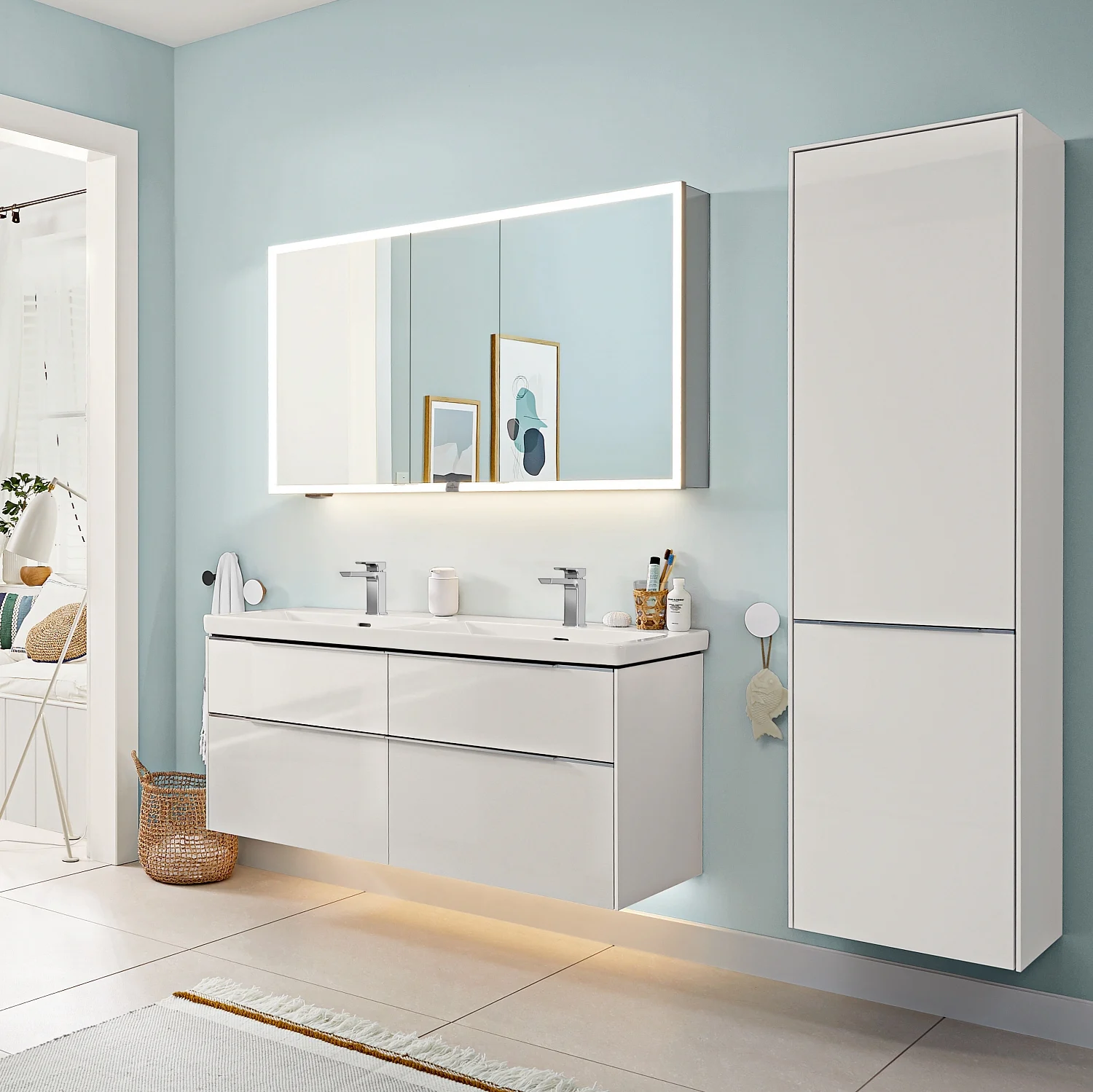 Villeroy & Boch Subway 3.0 Schrank-Doppelwaschtisch 130 cm, mit 2 Hahnlöchern, mit Überlauf Bild 9