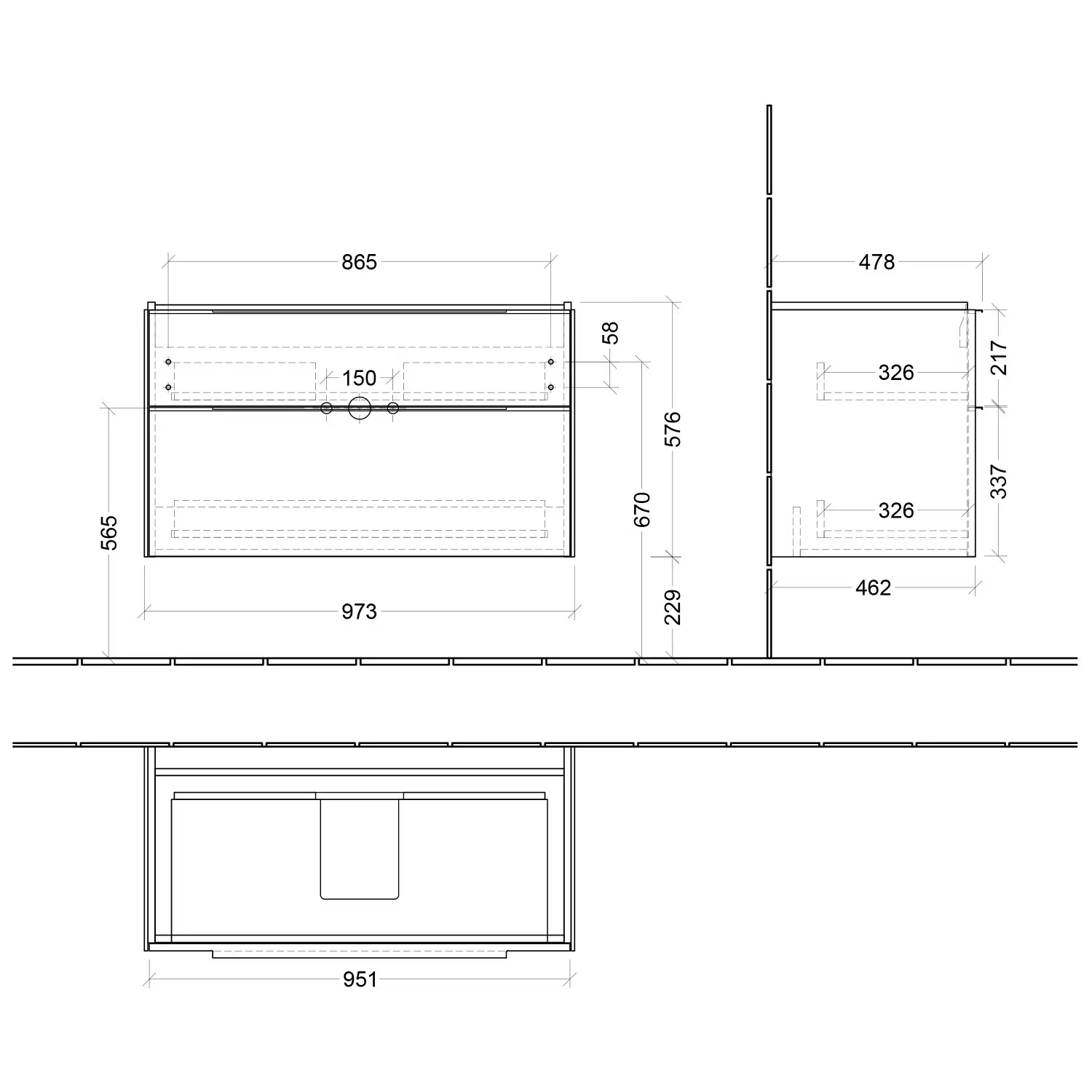 Villeroy & Boch Subway 3.0 Möbelset mit 2 Auszüge, ohne Spiegel, 100 cm Bild 5