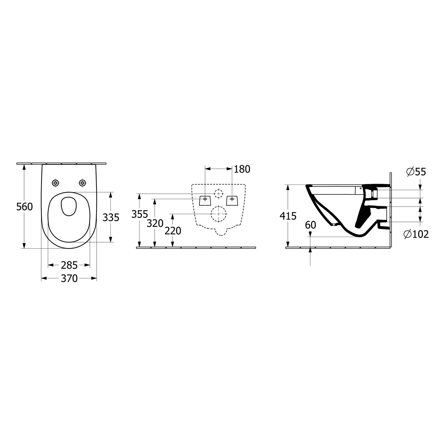 Rysunek techniczny modelu toalety, Villeroy & Boch