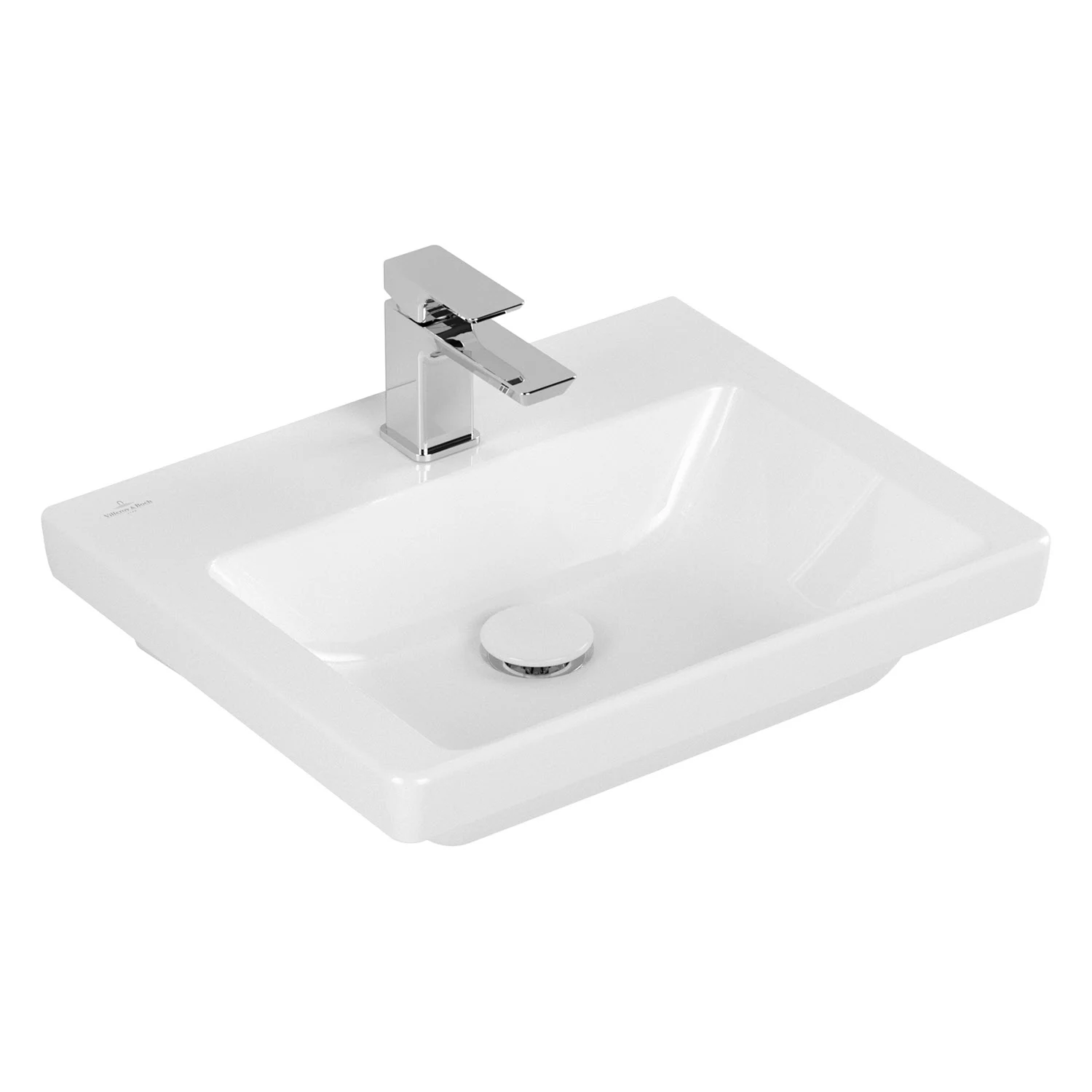Prostokątna umywalka z baterią w widoku z przodu, Villeroy & Boch