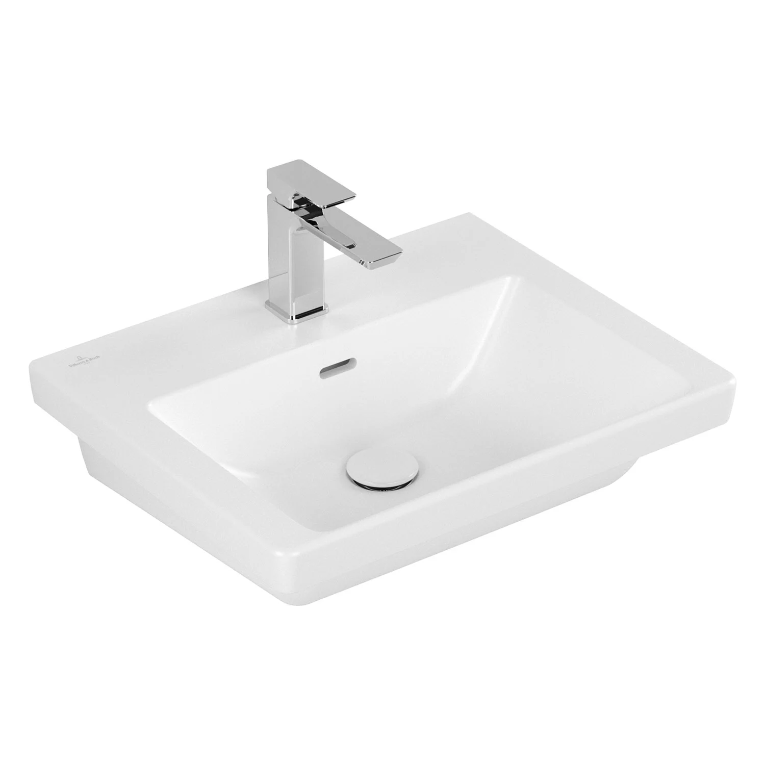 Biała umywalka z baterią w widoku bocznym, Villeroy & Boch