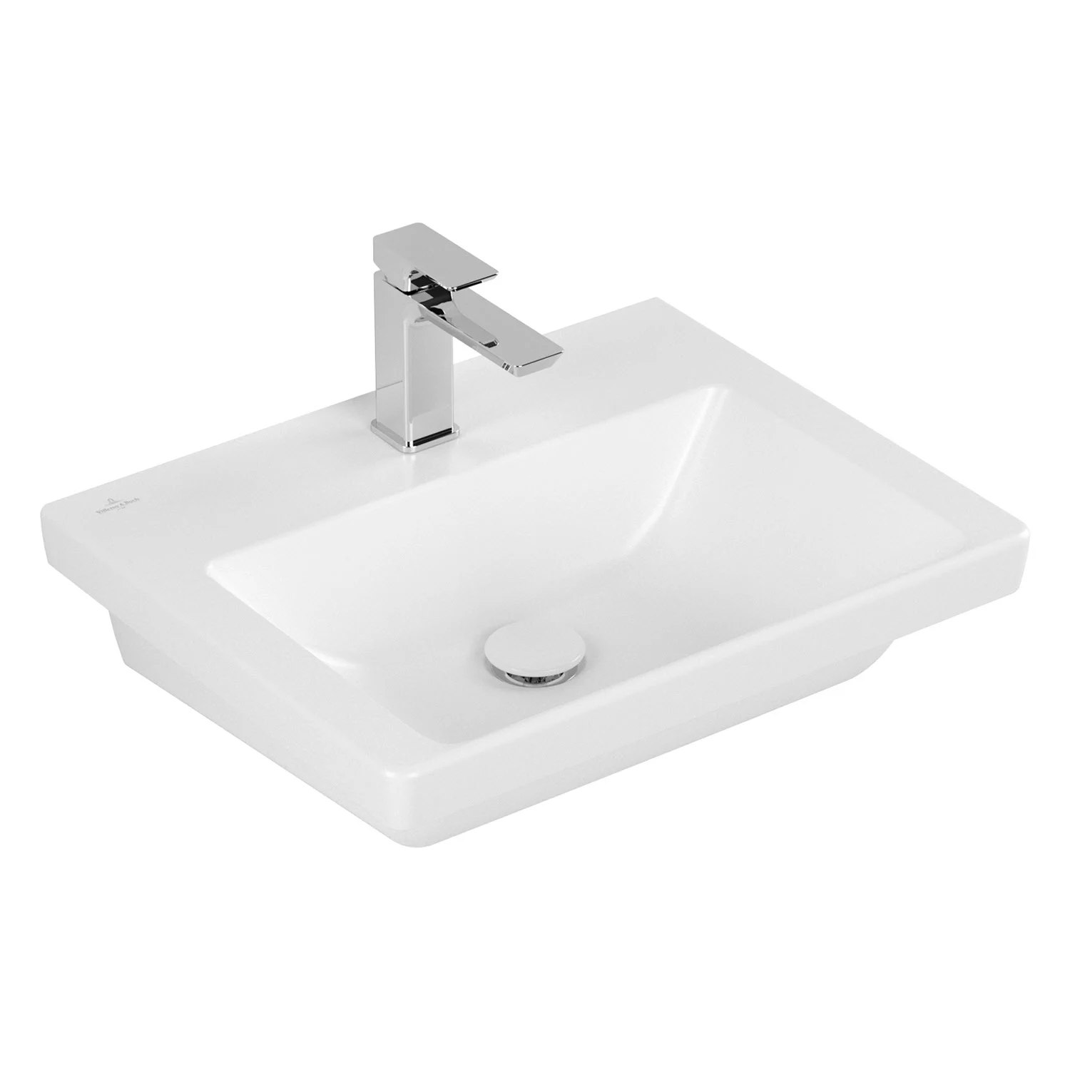 Pojedyncza umywalka z baterią w bieli widok z boku, Villeroy & Boch