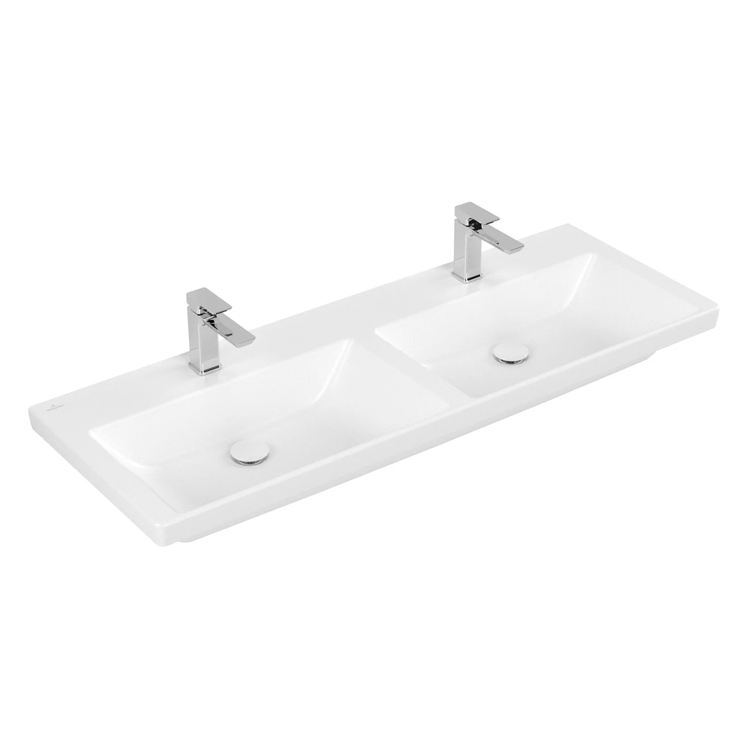 Podwójna umywalka z bateriami w bieli widok z boku, Villeroy & Boch