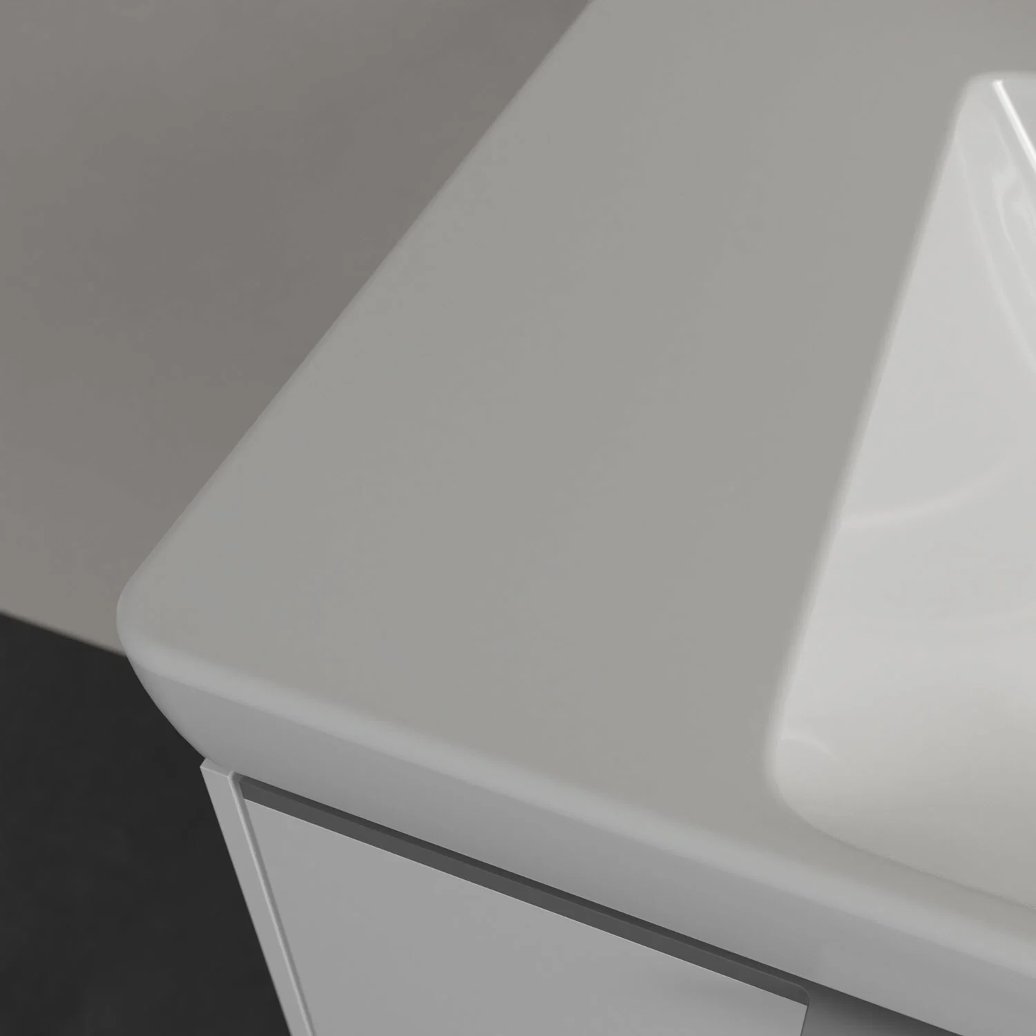 Zbliżenie białej umywalki w rogu, Villeroy & Boch
