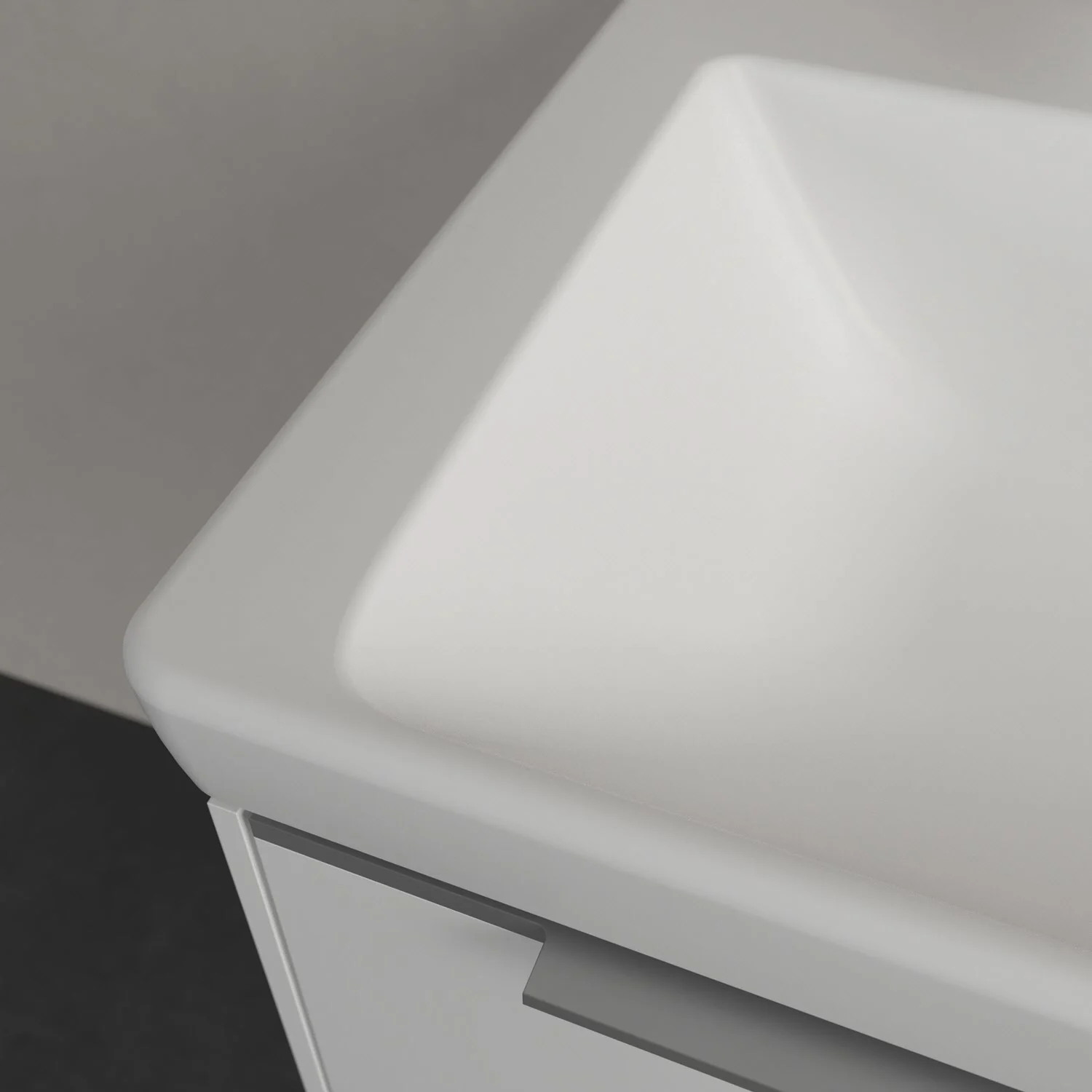 Zbliżenie białej umywalki, Villeroy & Boch
