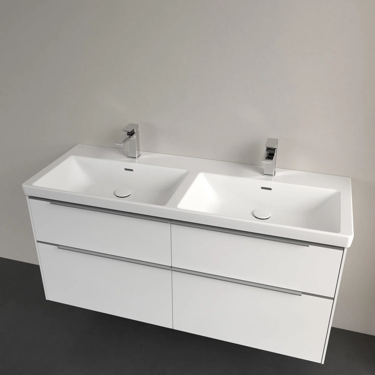 Villeroy & Boch Subway 3.0 Schrank-Doppelwaschtisch 130 cm, mit 2 Hahnlöchern, mit Überlauf Bild 4