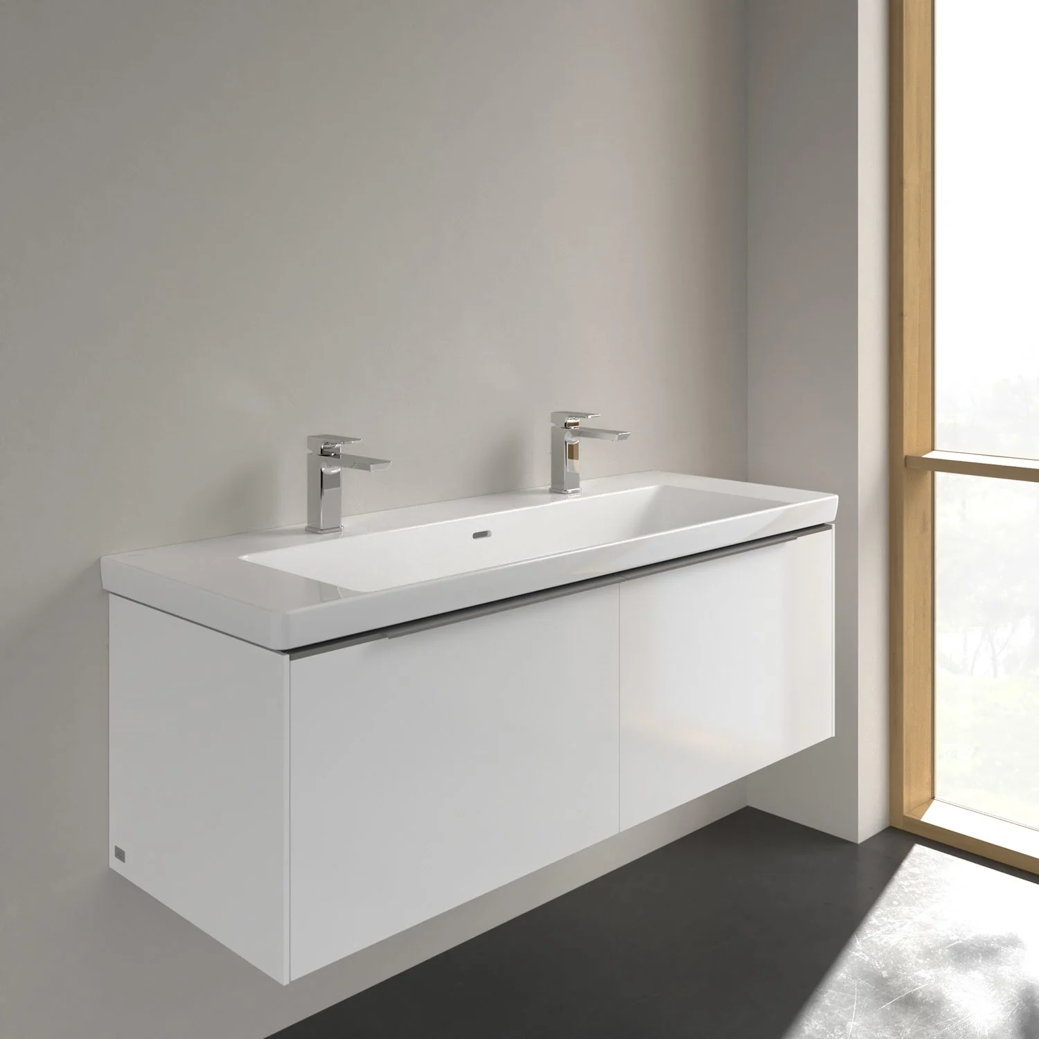 Podwójna umywalka z szafką w nowoczesnej łazience, Villeroy & Boch