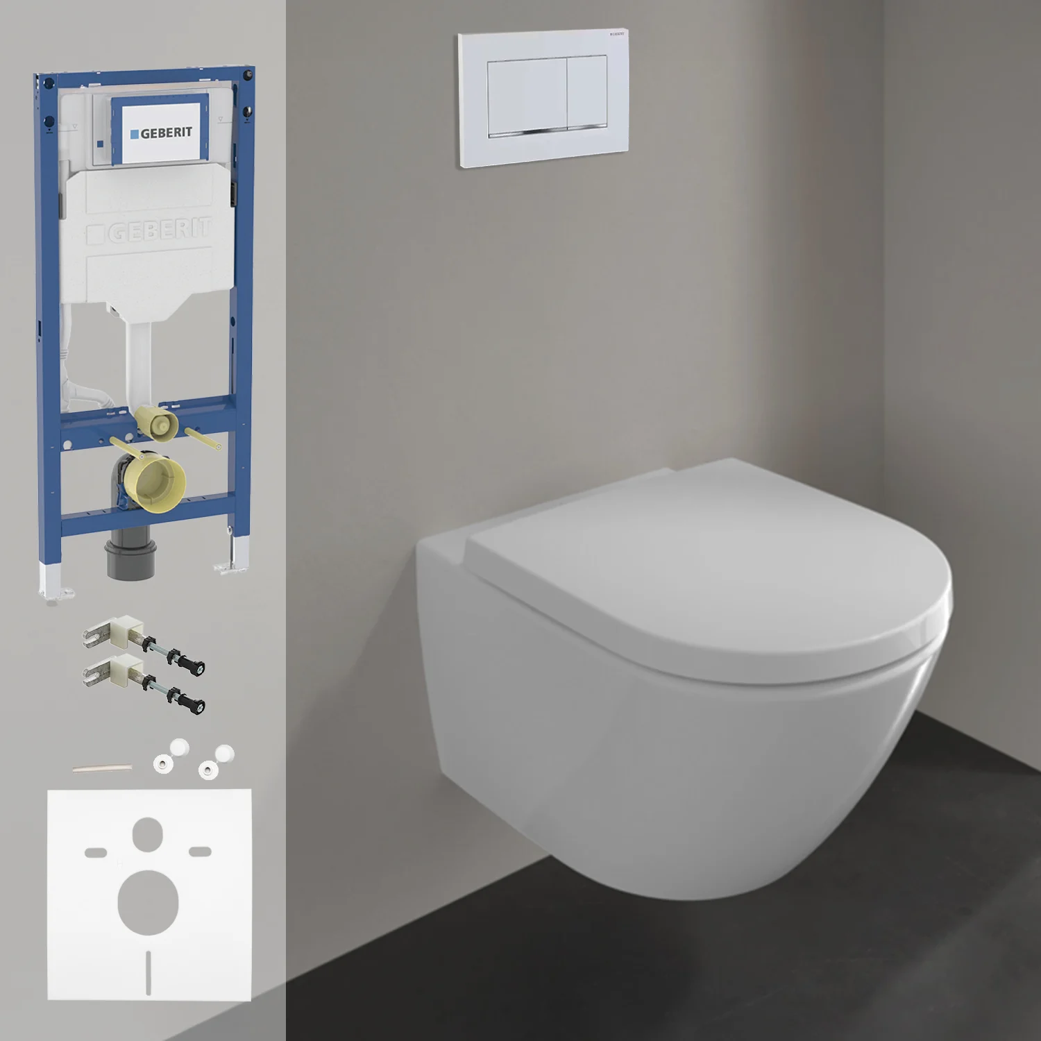Villeroy & Boch Subway 3.0 WC Komplettset, mit WC-Sitz, Geberit Duofix Element und Betätigungsplatte