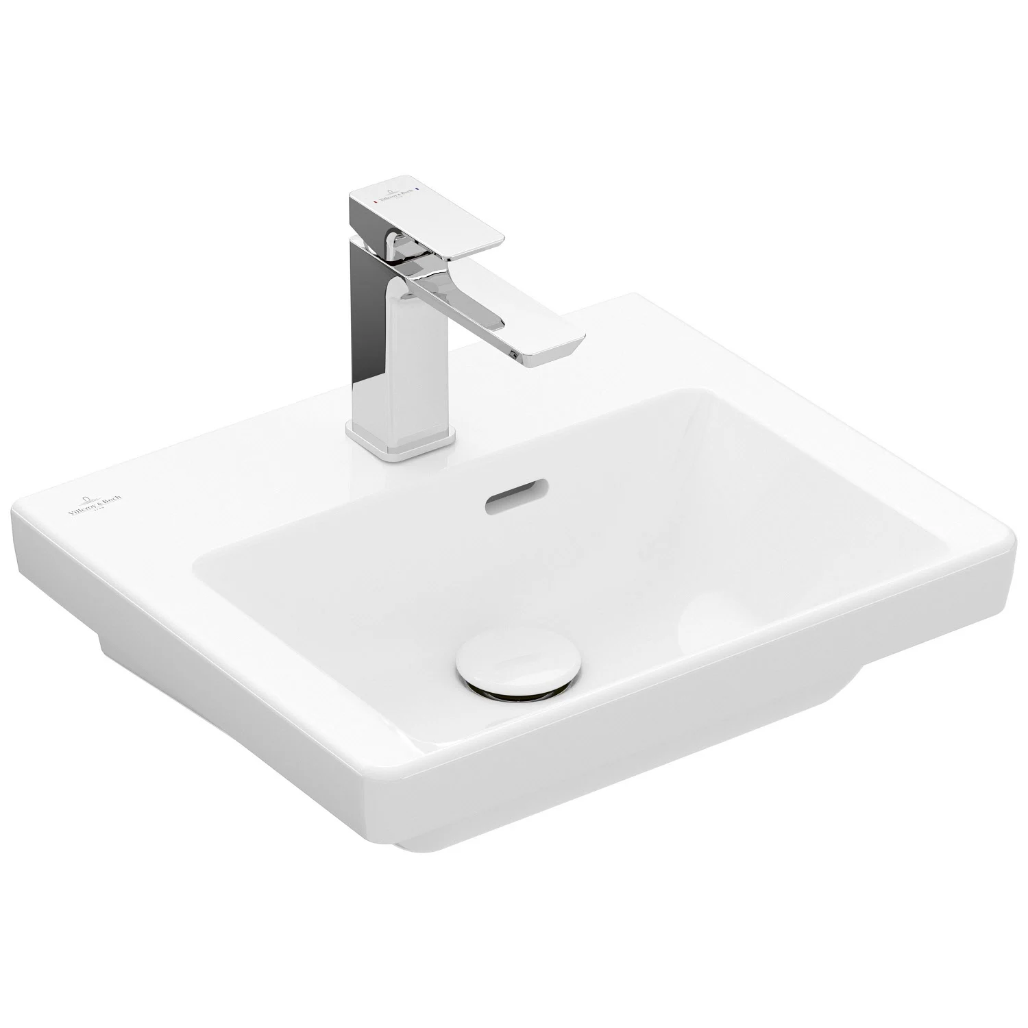 Biała umywalka z baterią w widoku bocznym, Villeroy & Boch