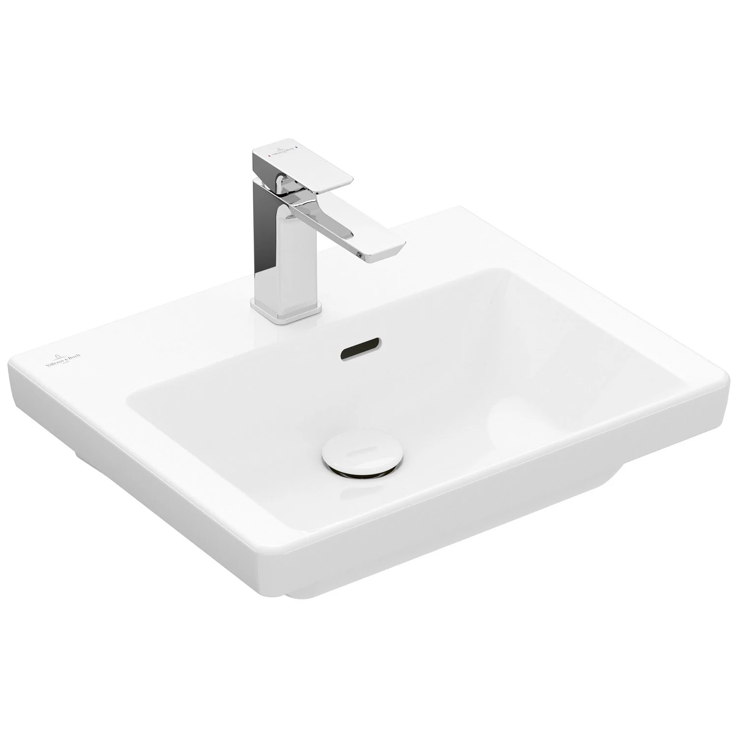 Biała umywalka z baterią w widoku bocznym, Villeroy & Boch