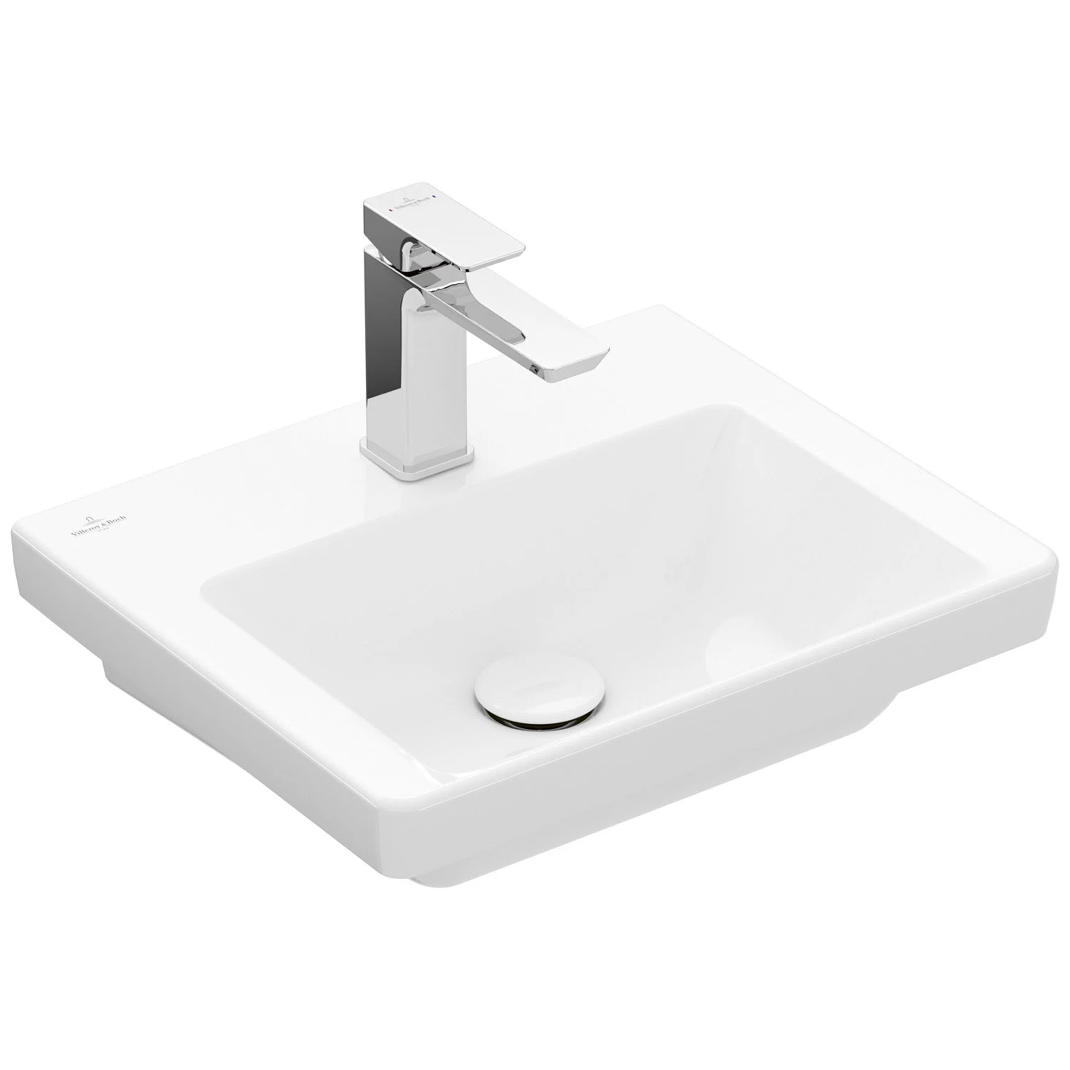 Biała umywalka z baterią, widok z boku, Villeroy & Boch