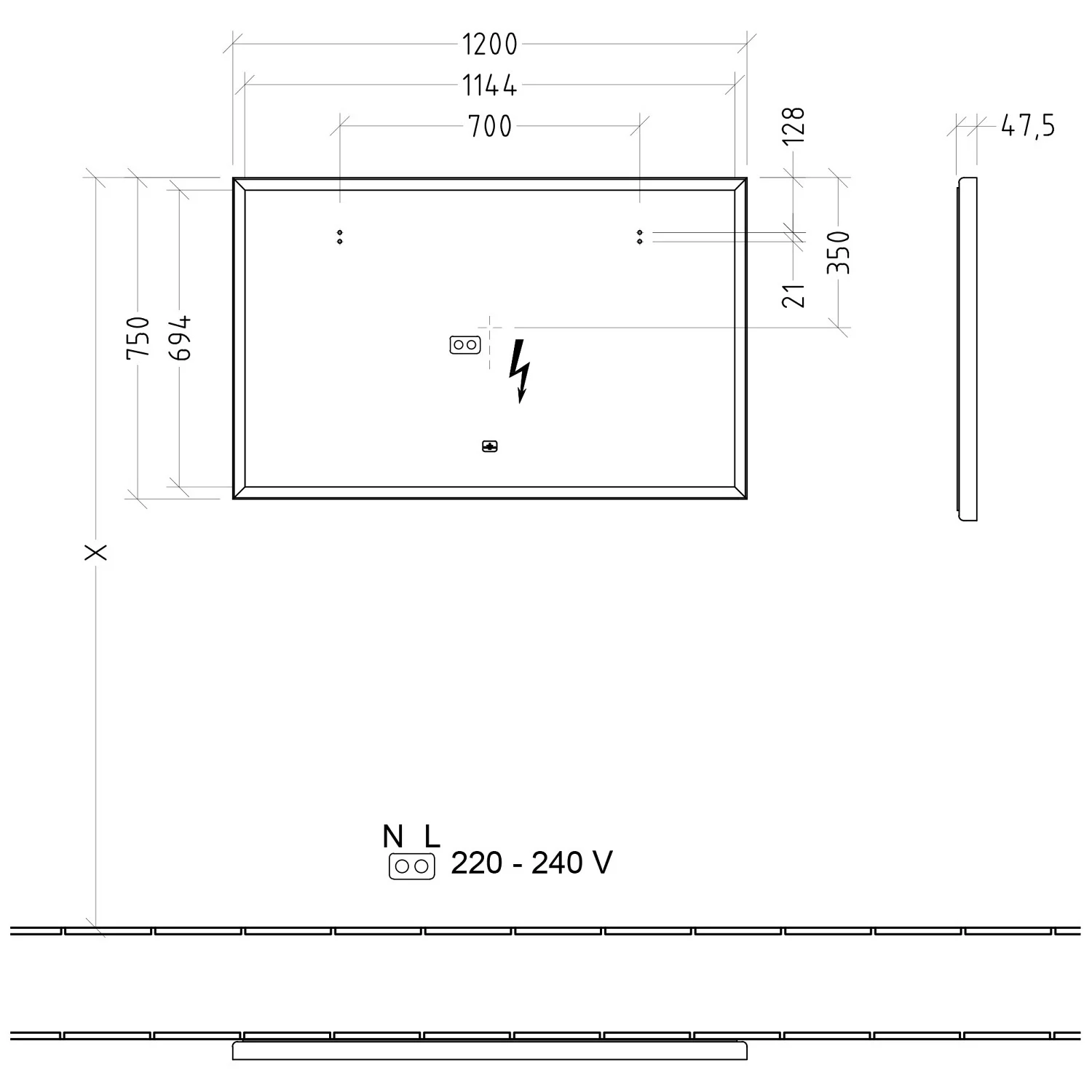 Villeroy & Boch Subway 3.0 Badspiegel mit Beleuchtung und Sensordimmer in 120 x 75 cm Bild 3